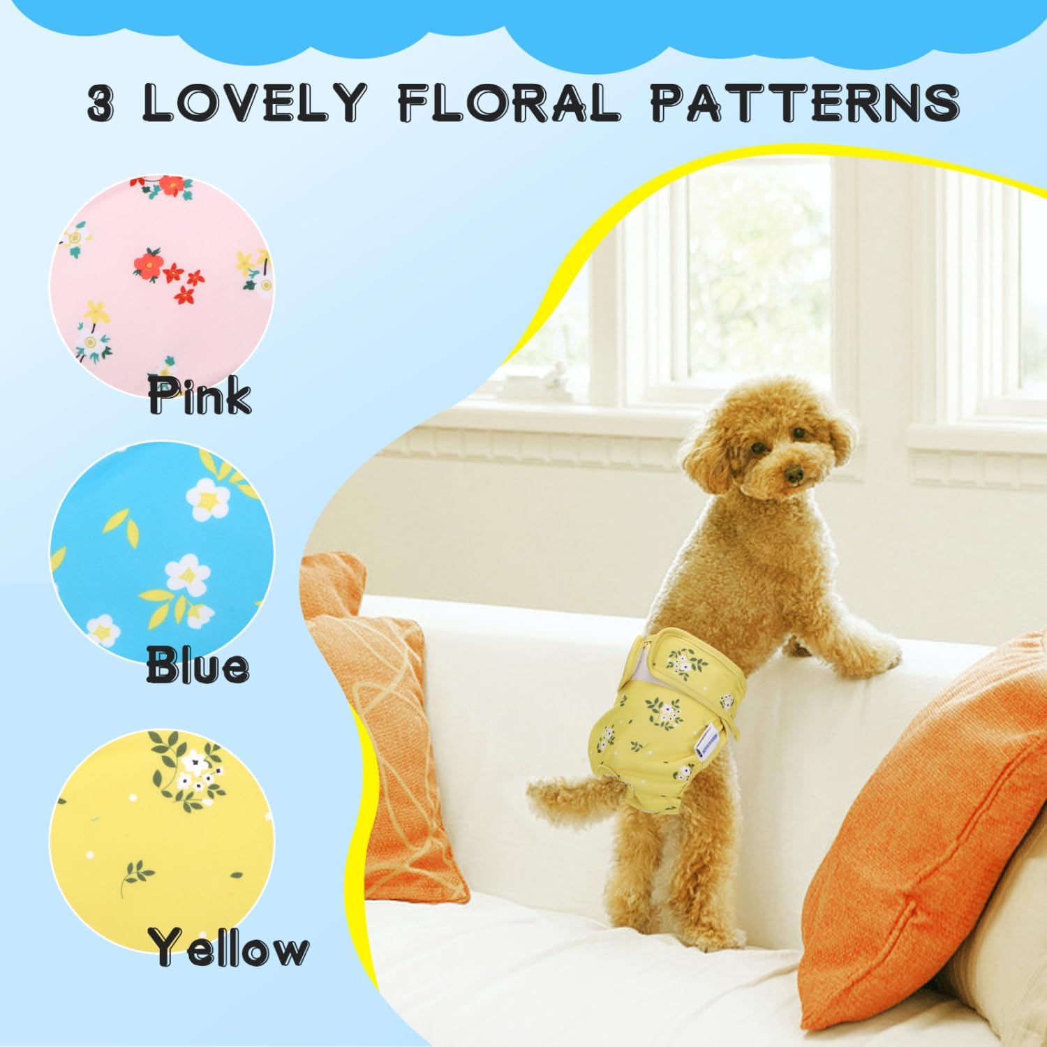 Thumbnail 4 de Nobleza 3 pannolini lavabili per cane femmina XL (vita 60–70 cm) – mutandine riutilizzabili per calore e assorbenza