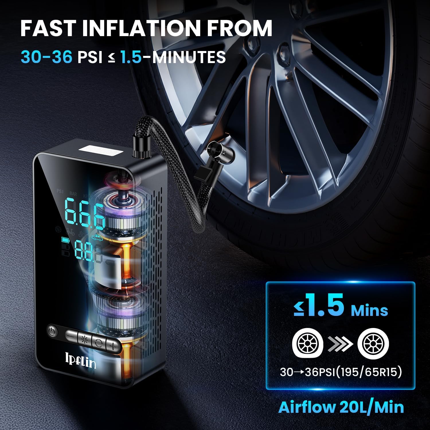 Thumbnail 1 de Ipflin Tyre Inflator Cordless Compressor 150 PSI with Digital Display