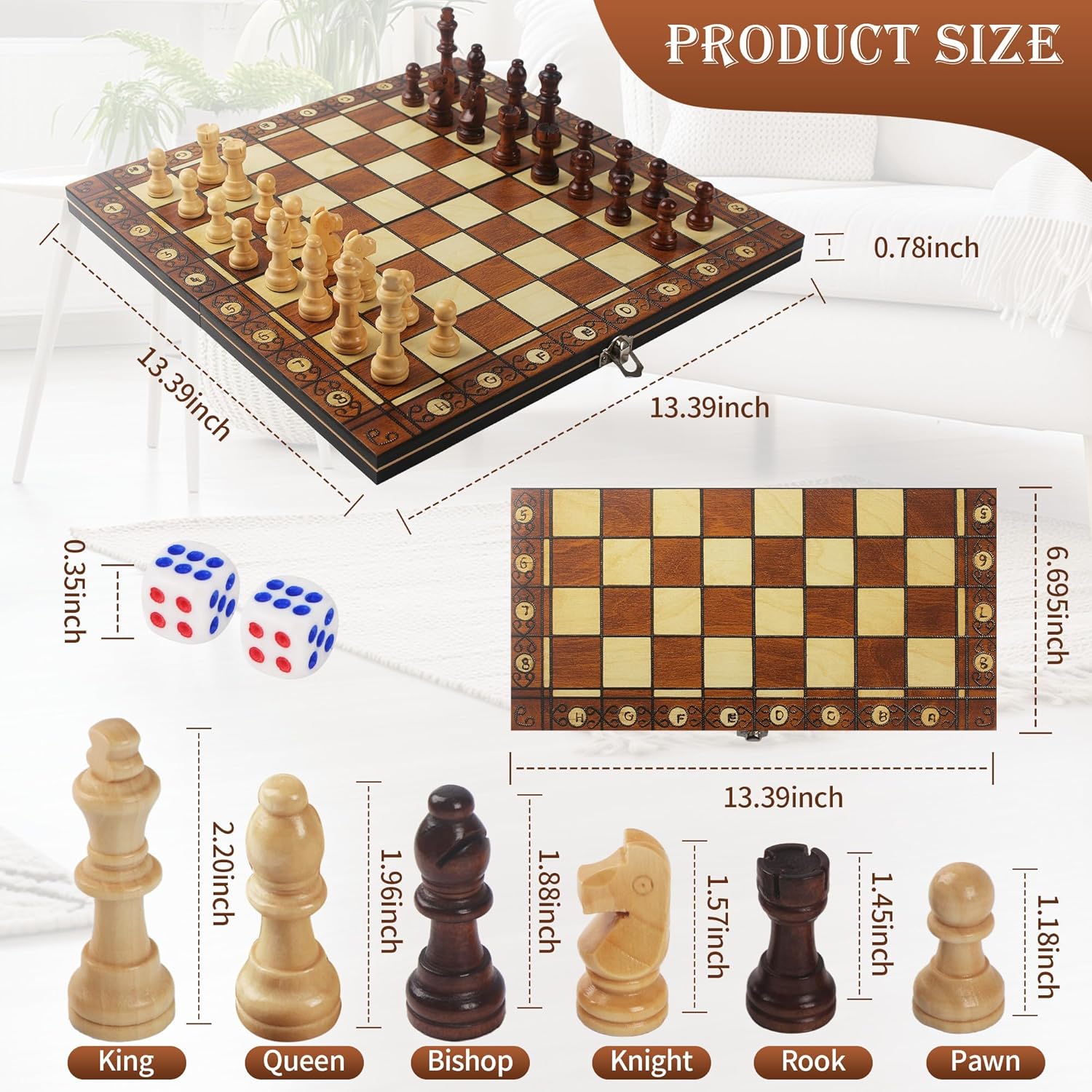 Thumbnail 1 de Nuangoo Scacchiera in Legno 34x34 cm 3‑in‑1