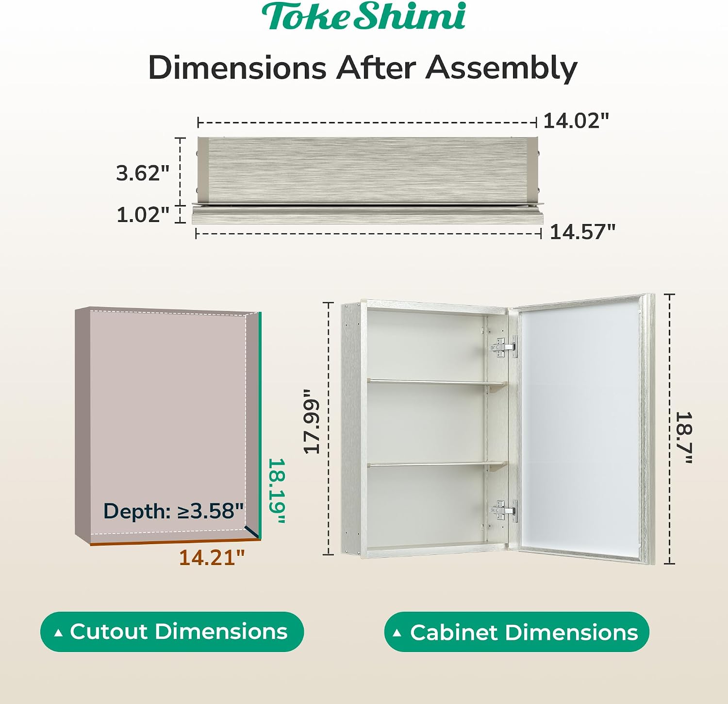 Thumbnail 1 de TokeShimi 14 x 18 Medicine Cabinet with Beveled Aluminum Frame