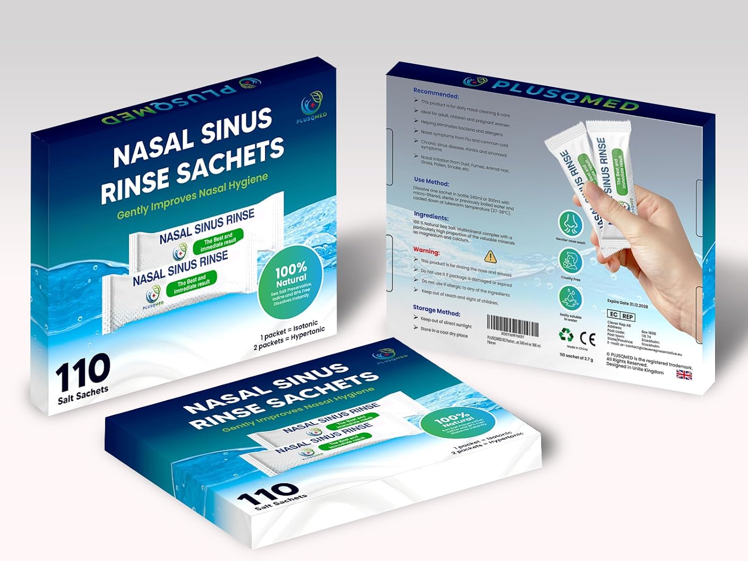 Detalle de Neti Salin: 110 sachets de rinçage des sinus, sel de rinçage nasal 2,7 g, compatible avec pot Neti 240 ml ou 300 ml