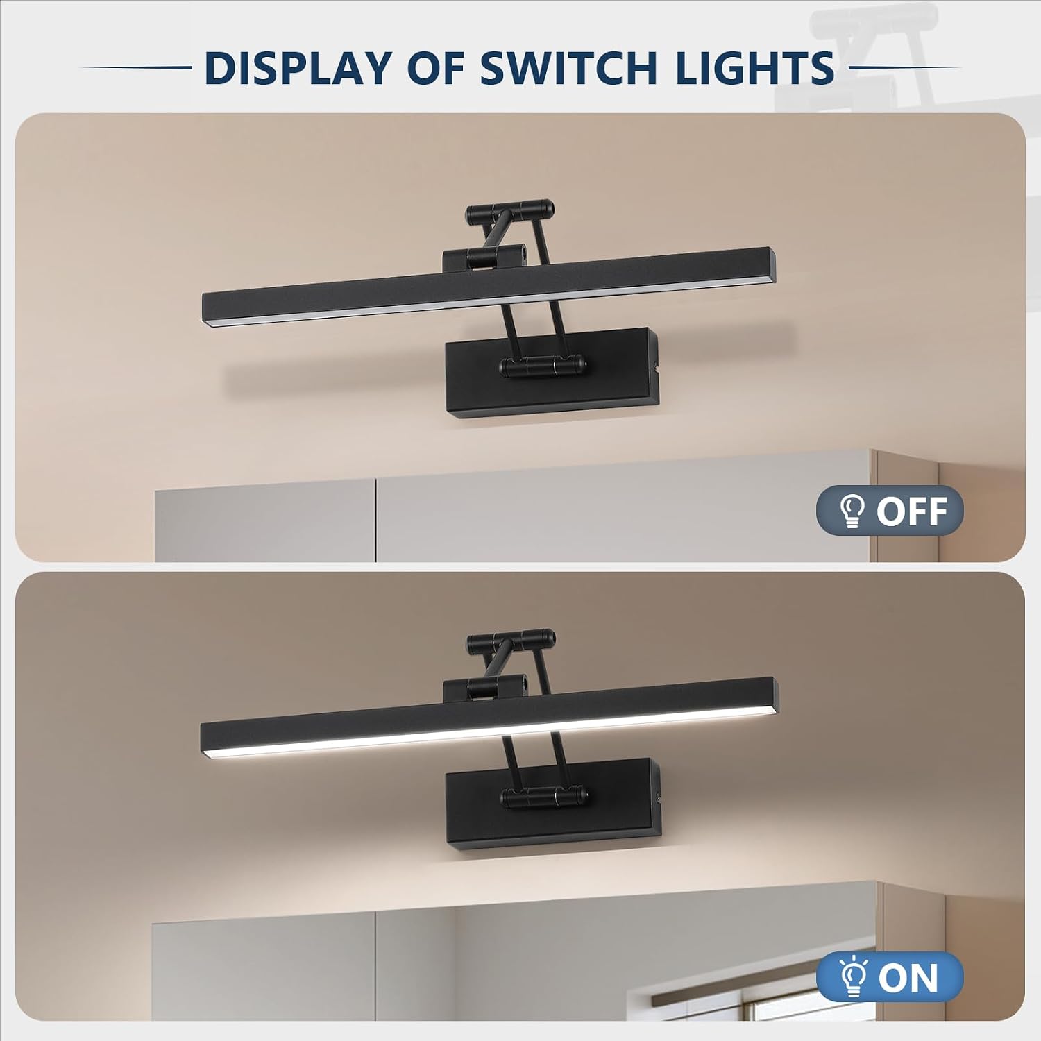 Detalle de Pasoar LED Spiegellampe fürs Badezimmer 40 cm, drehbar & klappbar, IP44, 12 W, Cool White 5.500 K, schwarz