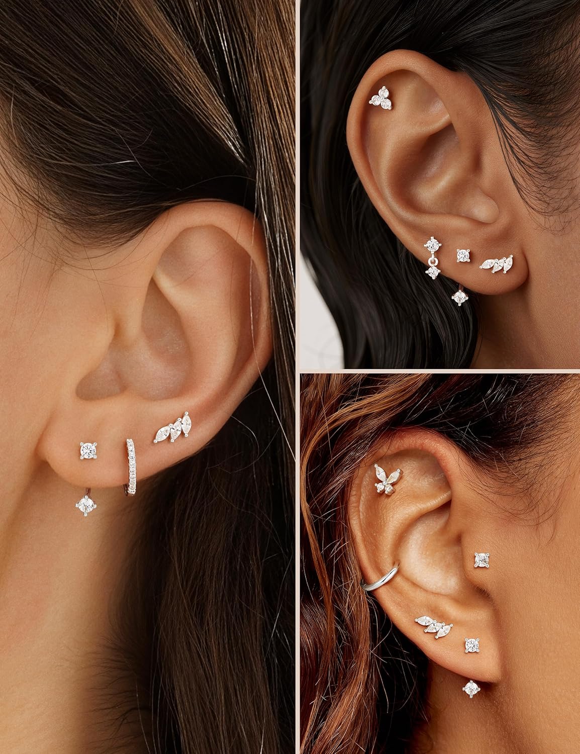 Detalle 2 de TINGN 7‑Paar hypoallergenes Ohrring-Set in Silber und Gold – 14K vergoldet, Zirkonia, vielseitig kombinierbar