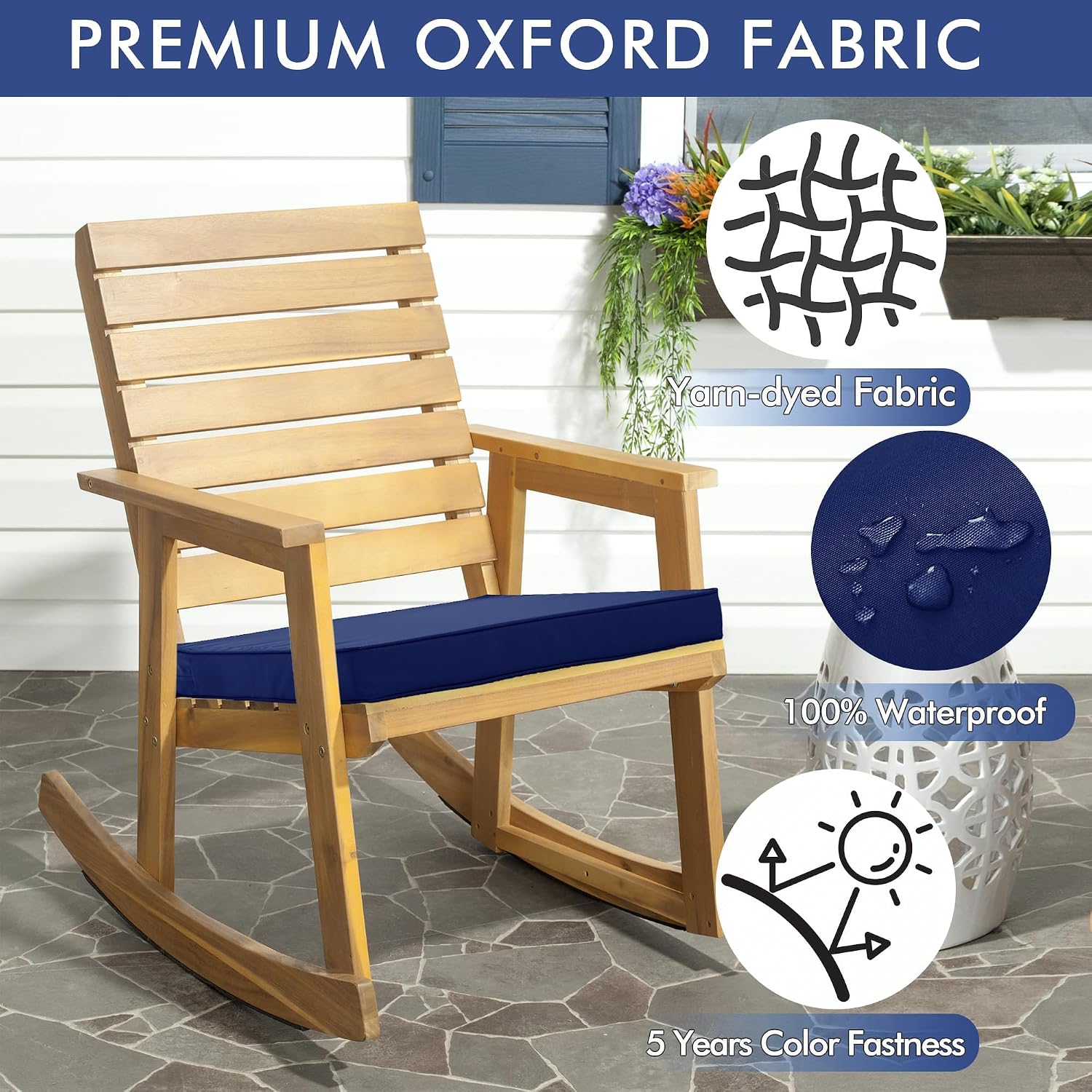 Detalle de Comcaver PFCC-1919-Navy-6 Outdoor Chair Cushions, Waterproof, Navy, 19 x 19 x 3 in
