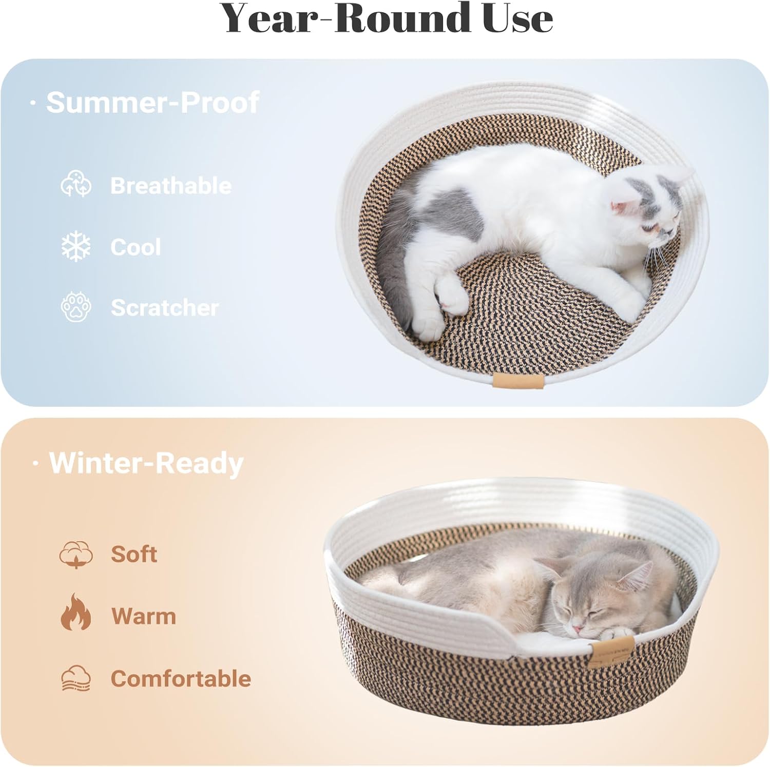 Detalle de CheerPals Cat Bed with Cushion (47 cm) – Cotton Rope Basket for All-Season Comfort