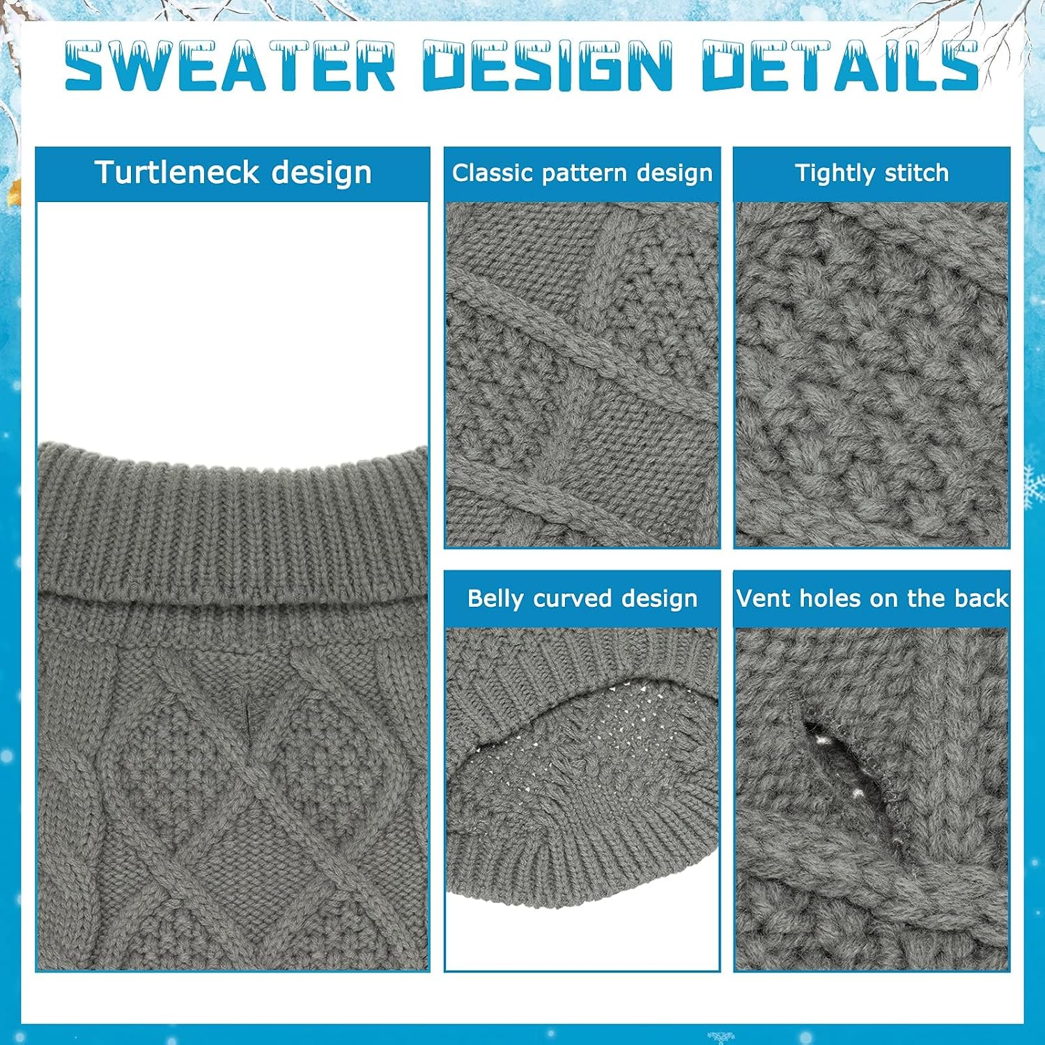 Detalle de Mihachi Turtleneck Dog Sweater, Medium Acrylic Cable Knit with Leash Hole