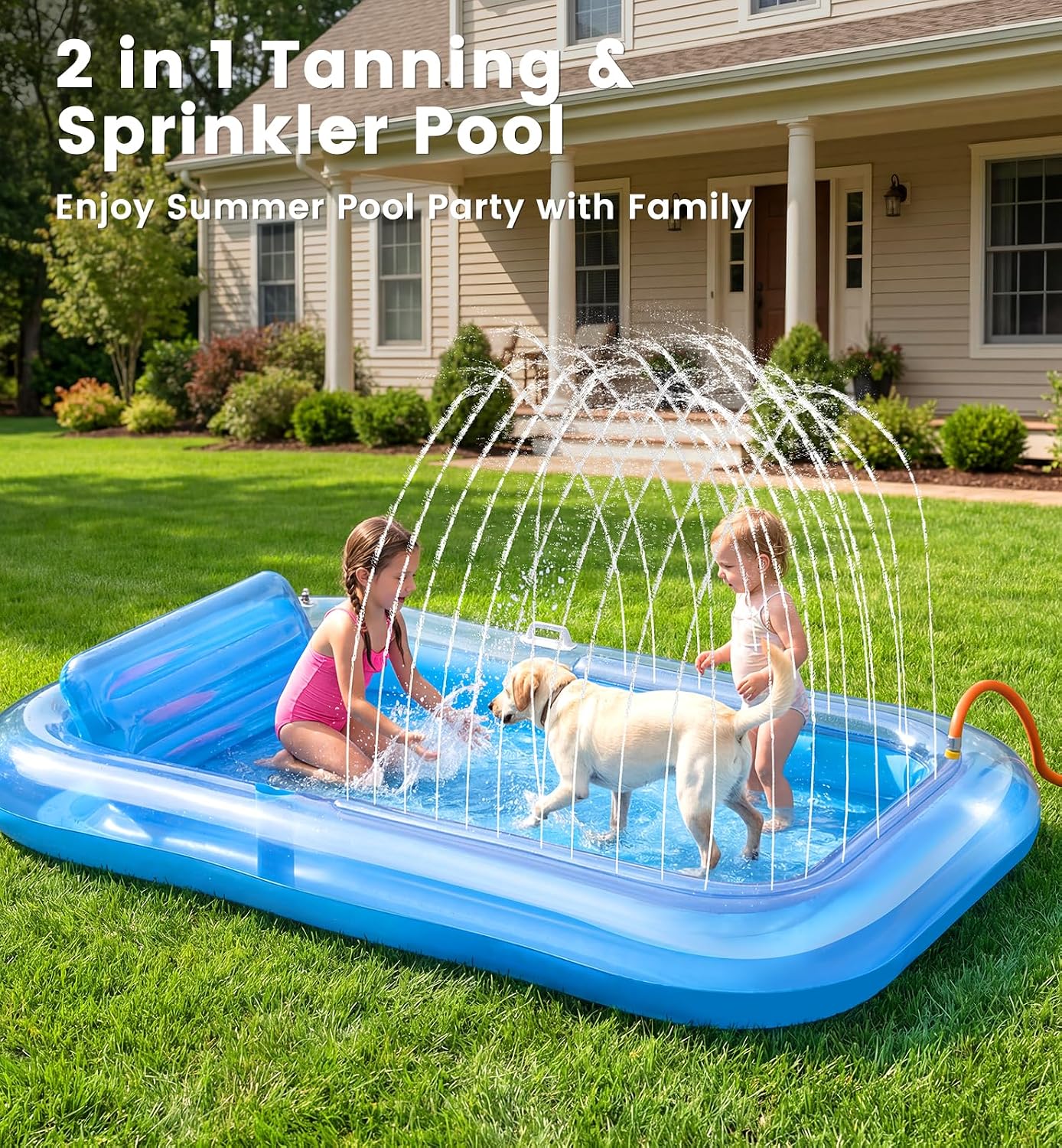 Detalle de Inflatable Tanning Pool Lounger Float with Sprinkler — 77" x 48" XL for Adults