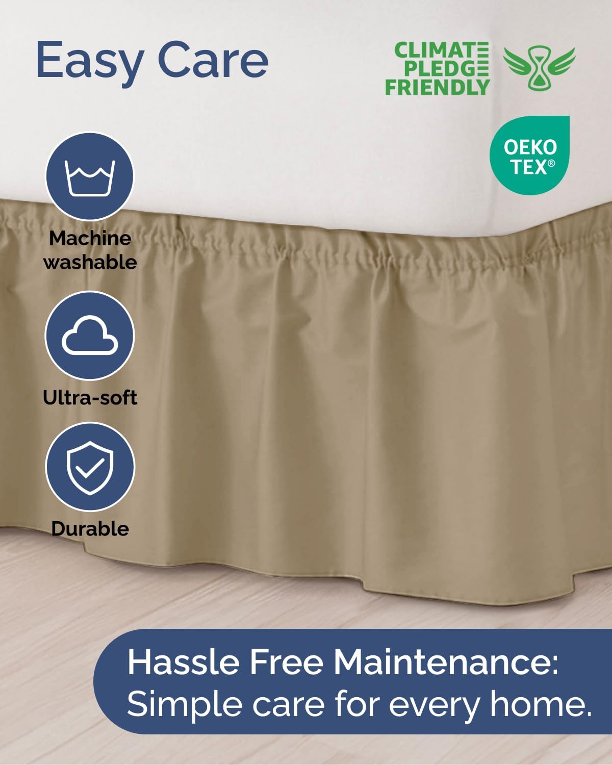 Thumbnail 5 de CGK Unlimited Wrap Around Dust Ruffle Bed Skirt (Beige) for Twin/Twin XL — 18" Drop, Easy Fit Elastic Strap