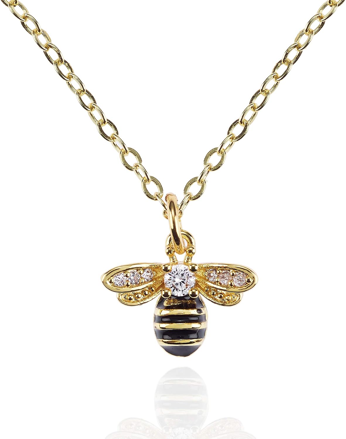 Collier pendentif abeille Namana en laiton plaqué or 18 carats, détails émail noir