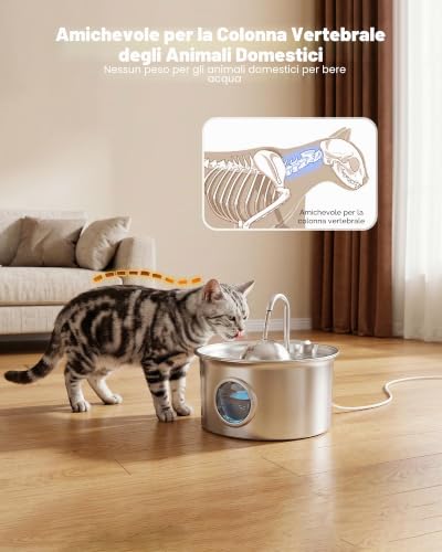 Detalle de Fontanella per Gatti in acciaio DCTROD 2,6 L – Filtraggio quadruplo, silenziosa