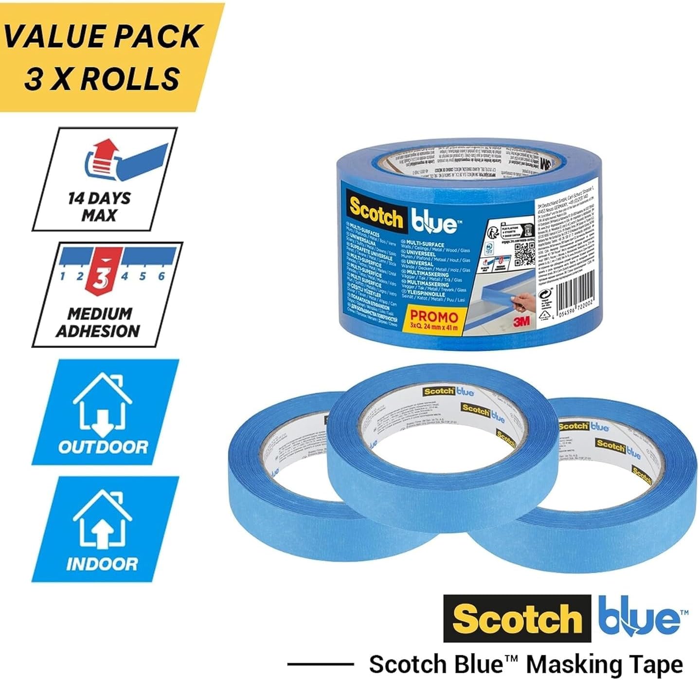 Thumbnail 3 de ScotchBlue Multi-Surface Premium Masking Tape, 24 mm x 41 m (Pack of 3) – Indoor & Outdoor