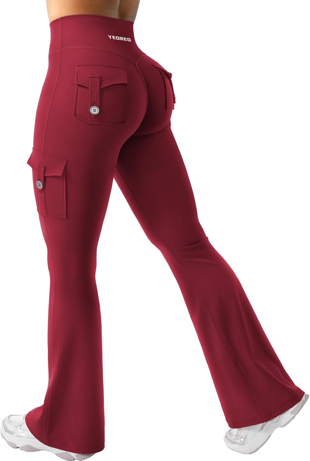 Detalle de YEOREO CoreFlex Damen Flare Leggings mit 4 Pockets, Scrunch & Push-up, High Waist, blickdicht