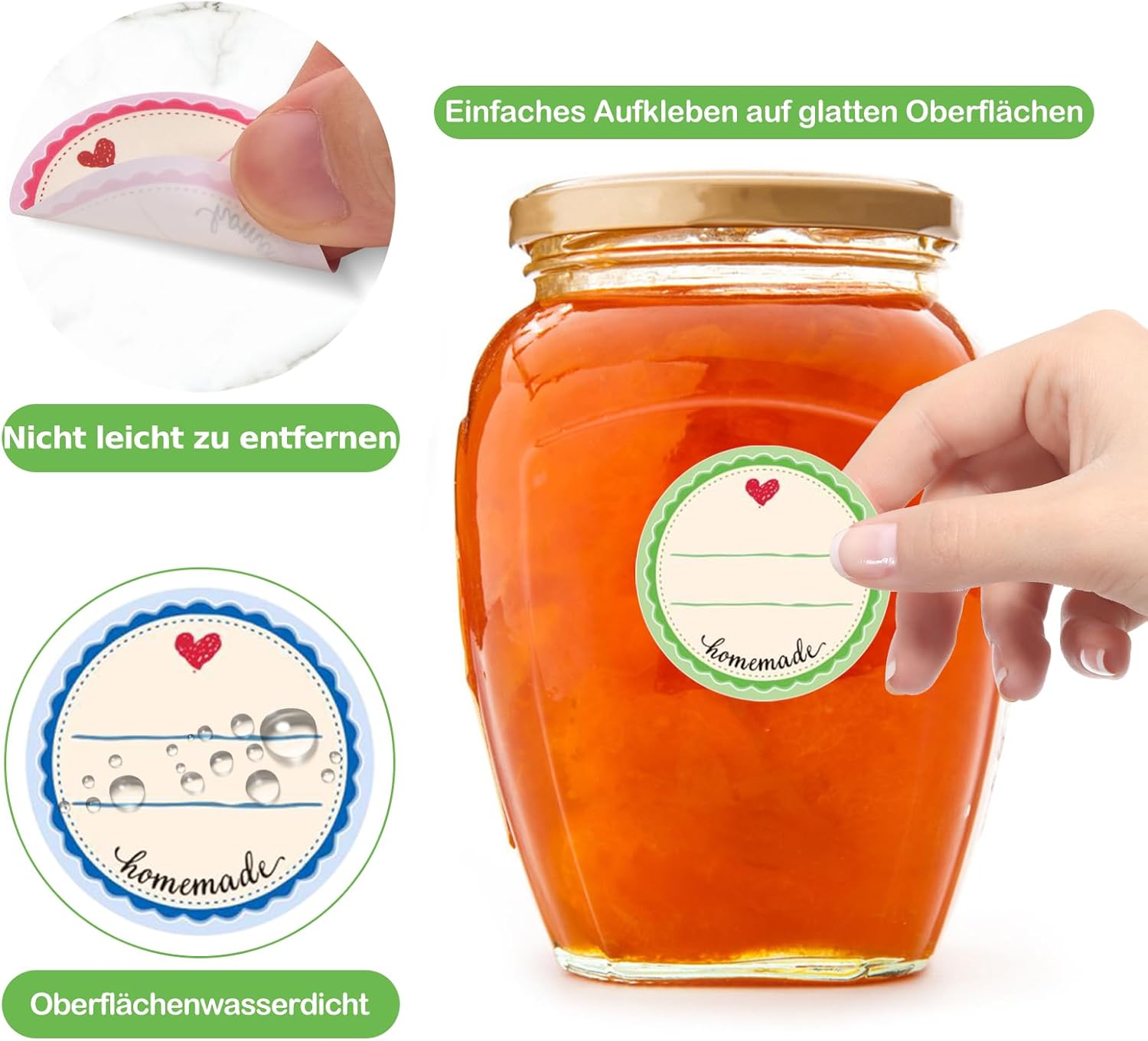 Thumbnail 2 de Willingood 600 Marmeladen-Etiketten selbstklebend (Ø 38 mm) im Retro-„Homemade“-Design, 4 Farben