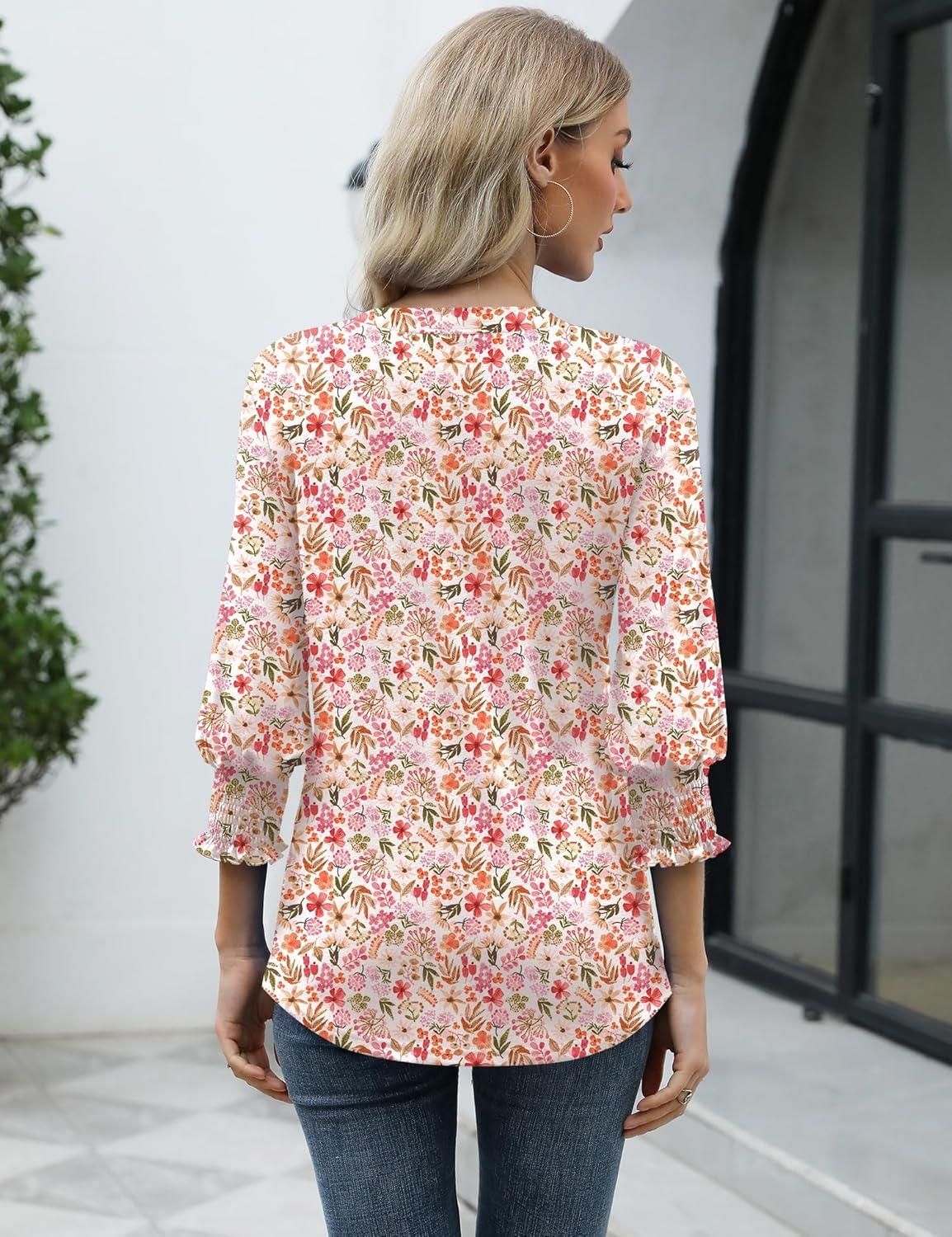 Detalle 2 de Rapbin Damen Bluse 3/4 Arm V-Ausschnitt Tunika – Sommer Tops, Lockeres Shirt, Elegant & Lässig (2026)
