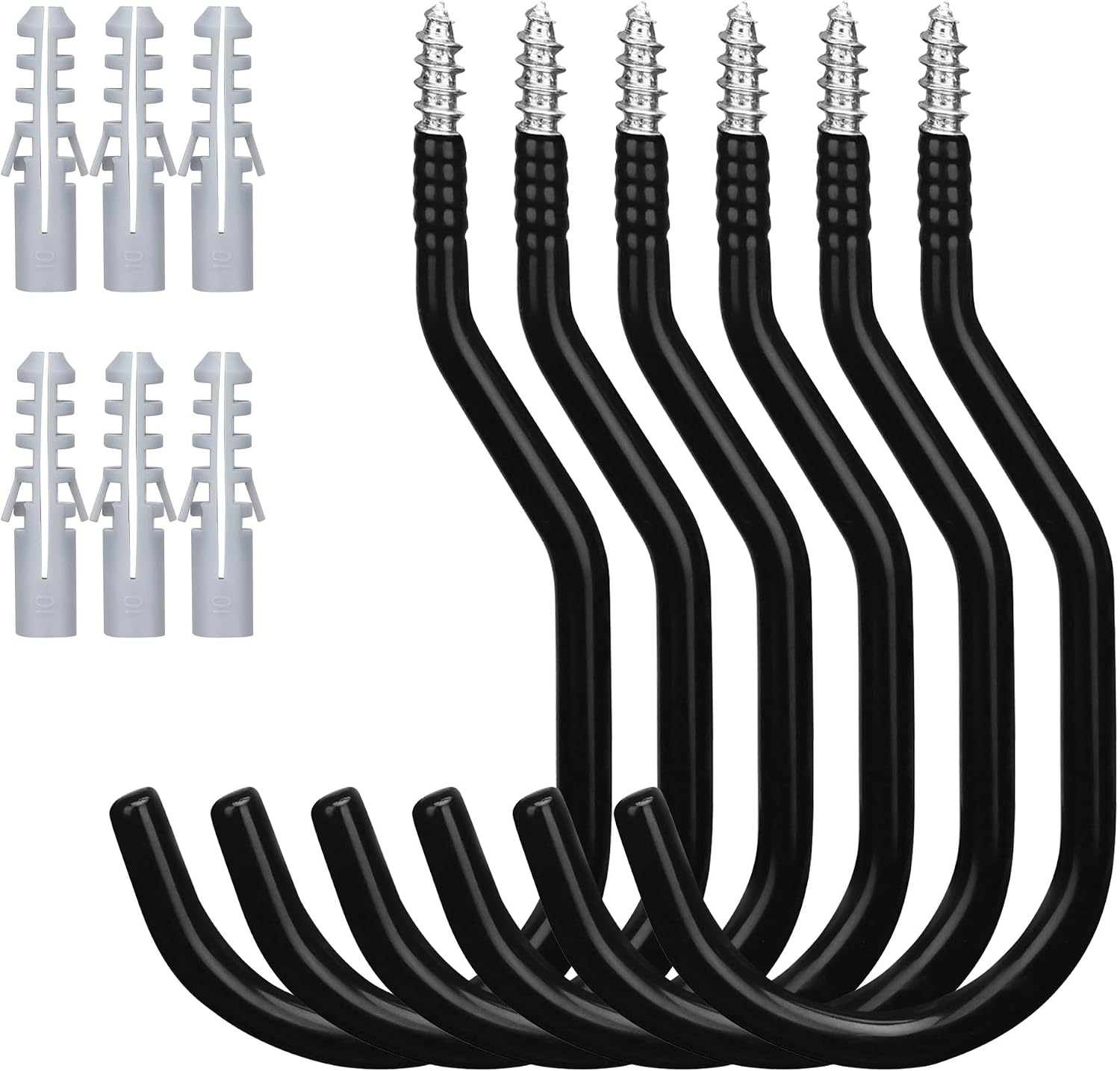 Detalle de HORUSDY 6-Pack Heavy-Duty Bike Hooks, 7.5-Inch Steel, 100-Pound Capacity