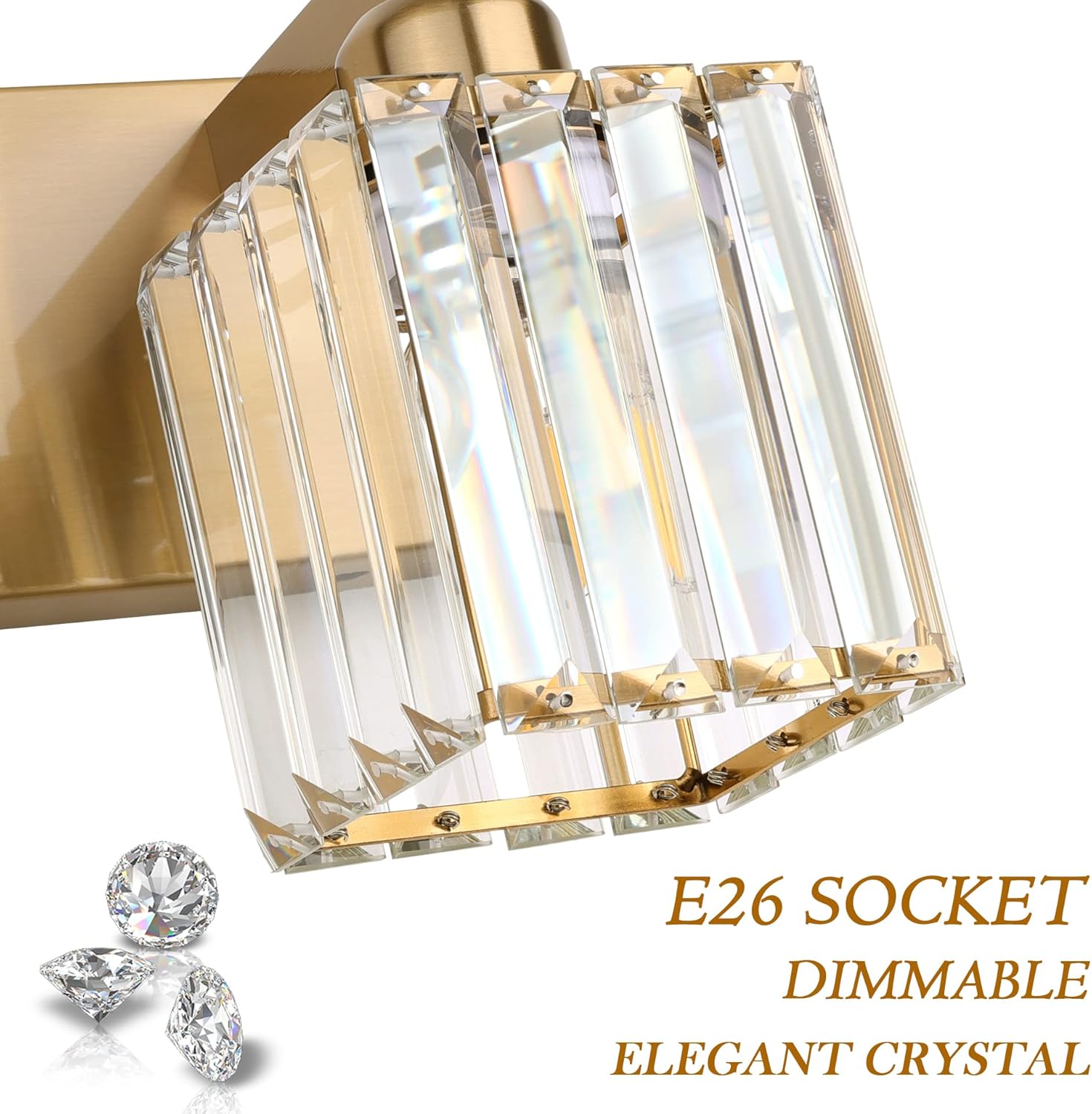 Thumbnail 6 de Aipsun Modern Crystal Brushed Brass 4-Light Vanity Light (Excludes Bulbs)