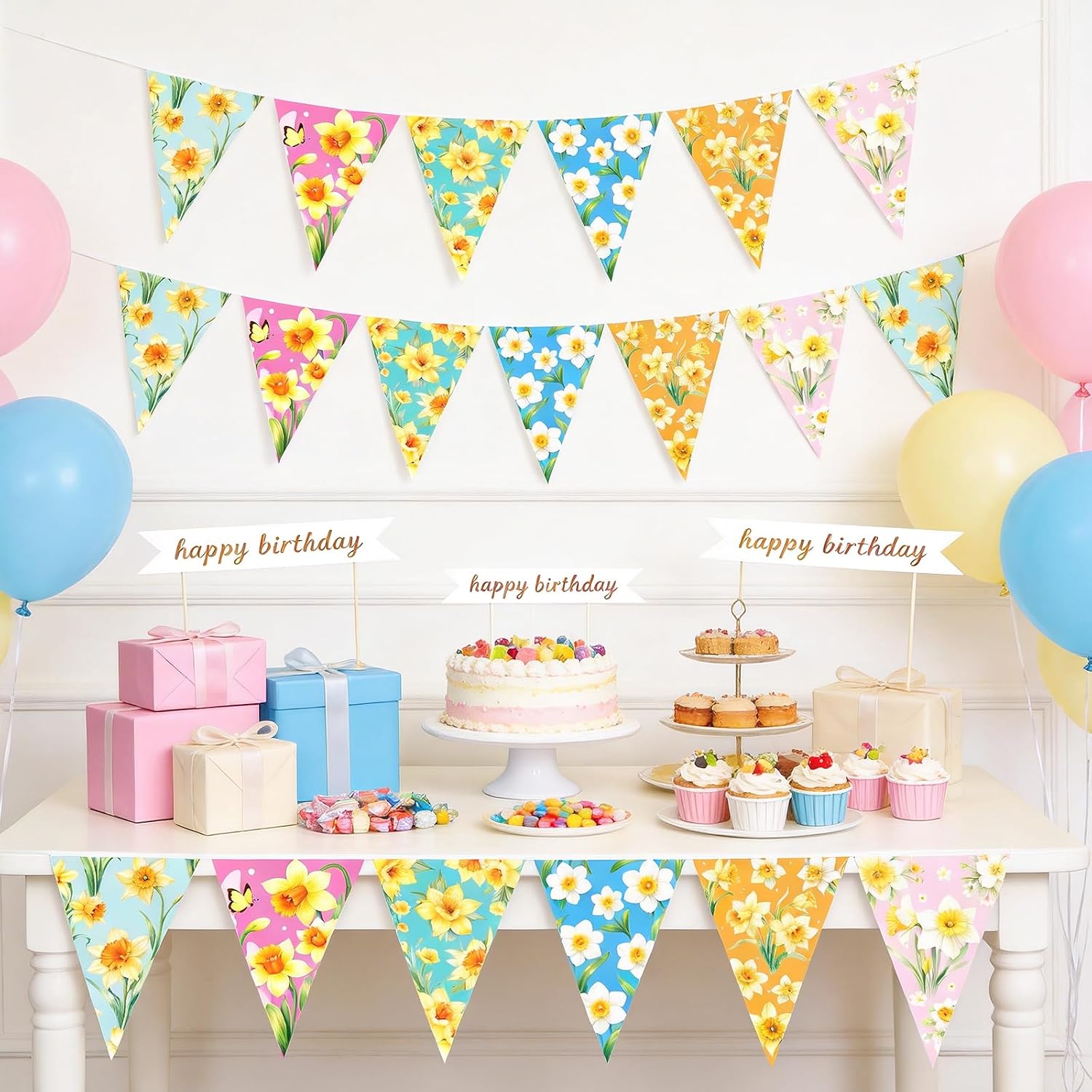 Thumbnail 3 de G2PLUS Double-sided Daffodil Theme Bunting – 24 Paper Flags on Ribbon (6m) for St David's Day & Celebrations