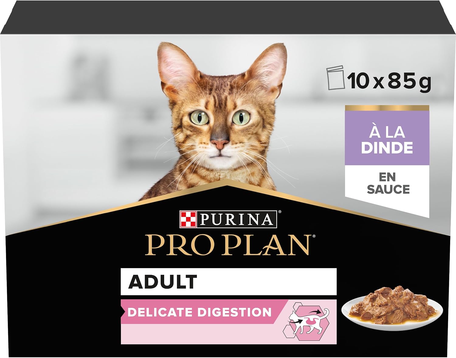 Detalle de PRO PLAN Adulte Delicate Digestion Dinde en Sauce 10x85g – Croquettes en sauce pour chats adultes à digestion sensible