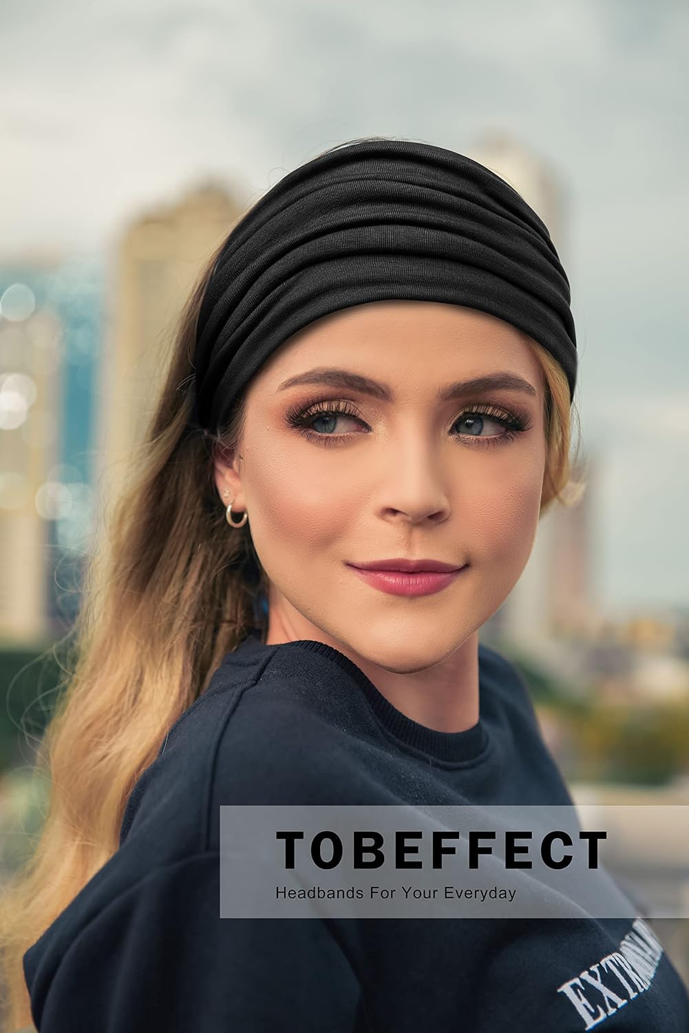 Detalle 2 de Tobeffect Black Wide Headbands For Women, 7-Inch Extra-Wide Turban, 6-Pack