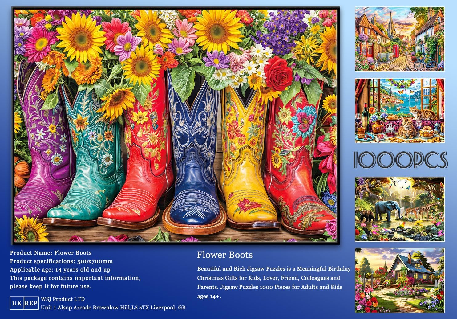 Thumbnail 6 de 1000 Piece Flower Boots jigsaw puzzle