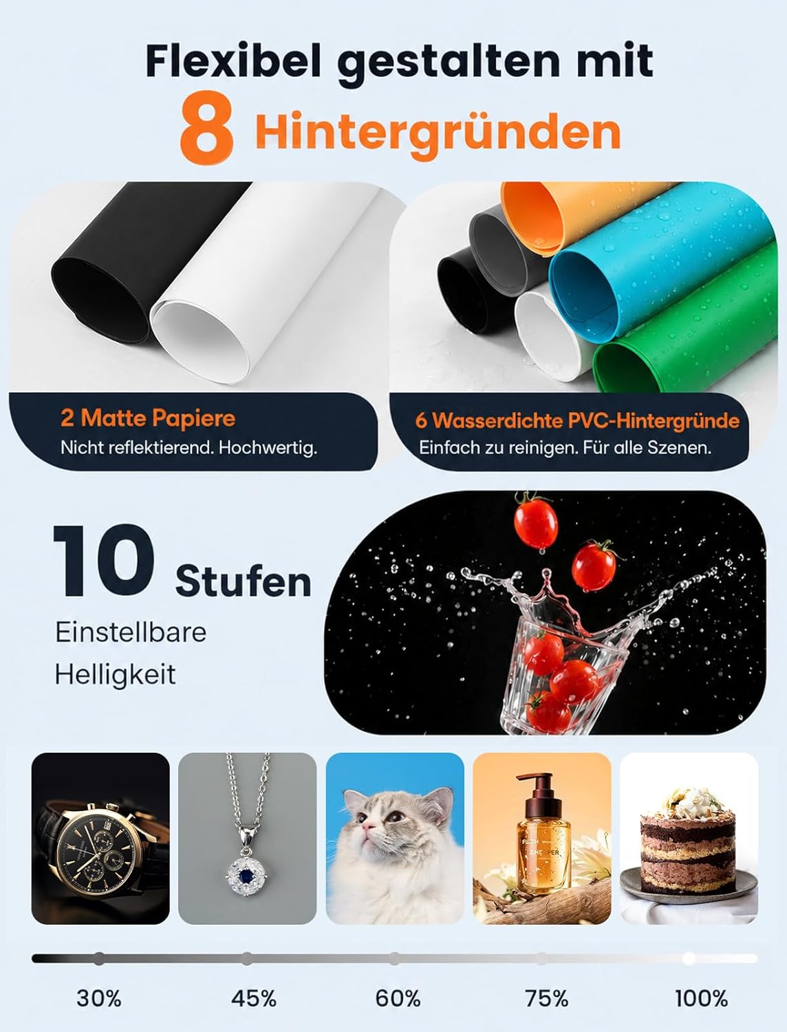 Detalle 2 de DUCLUS Fotobox 40×40 cm Fotostudio mit 160 LEDs
