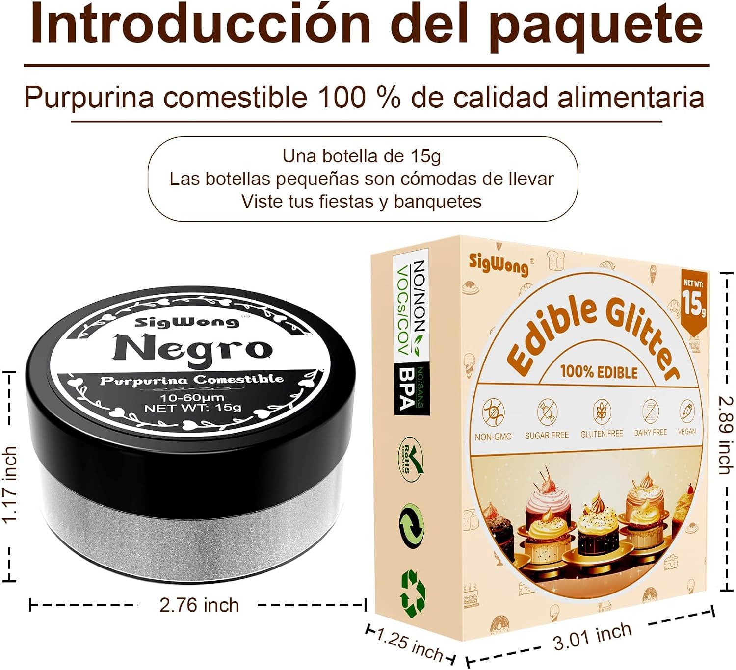 Thumbnail 5 de Purpurina Comestible 15g - Repostería, Tarta, Magdalenas 🍫