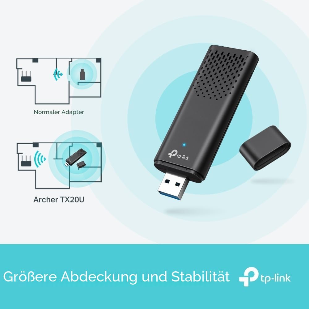 Detalle de TP-Link Archer TX20U WLAN-Stick für den PC (WiFi 6, Dualband bis 1.800 Mbit/s, USB 3.0) mit WPA3
