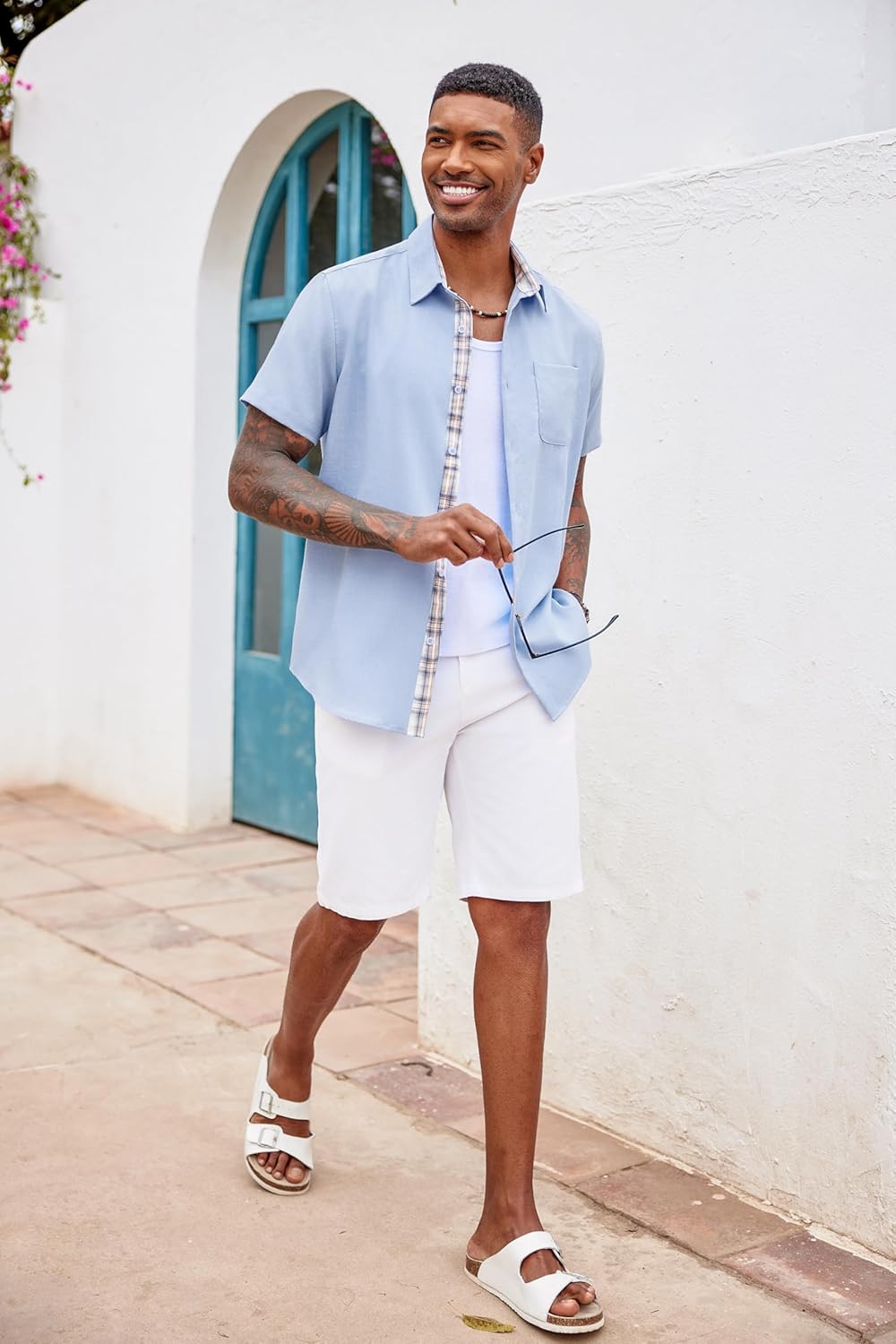 Thumbnail 3 de COOFANDY Herren Kurzarmhemd Sommer Freizeithemd Regular Fit mit karierter Knopfleiste