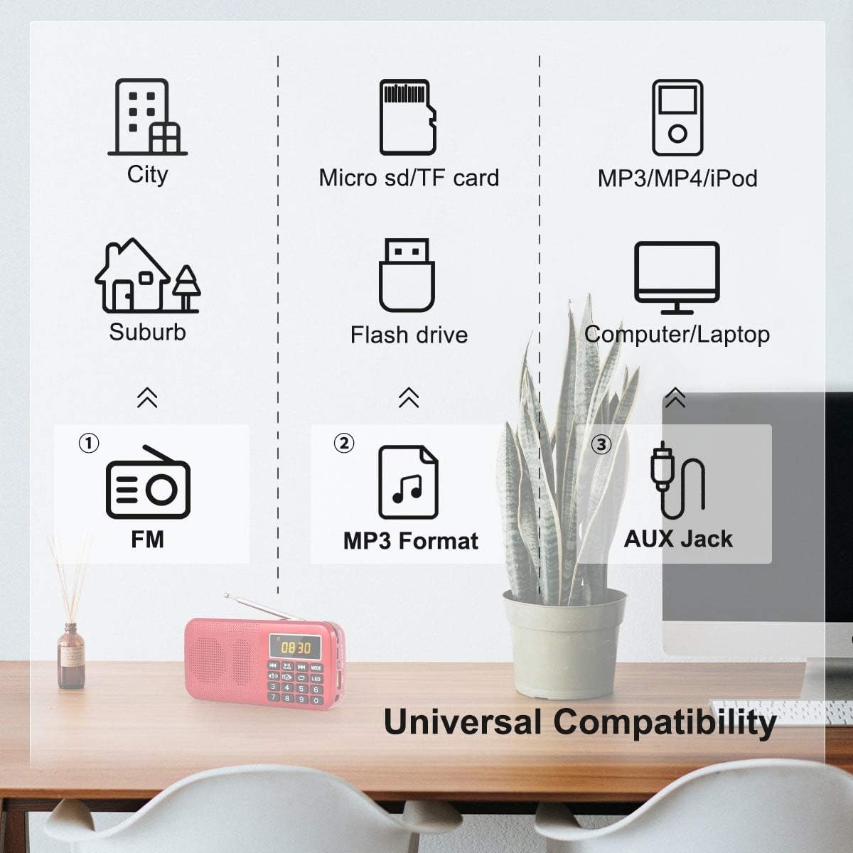 Thumbnail 3 de PRUNUS J-725 : Radio portable rechargeable avec horloge, lampe de secours et lecteur MP3