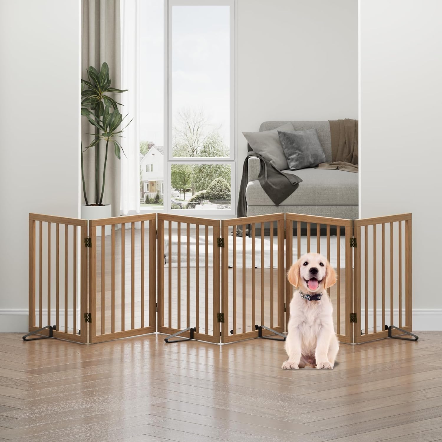 Thumbnail 3 de Algherohein Tall Dog Gate for Doorways (6 Panels, Dark Walnut)
