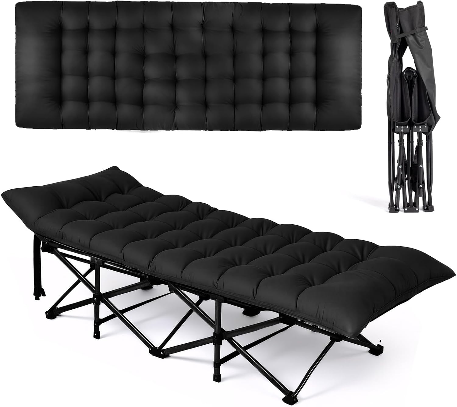 Detalle de Bonnlo Feldbett klappbar mit Matratze – XXL Campingbett 190 x 71 x 36 cm, bis 150 kg, Schwarz