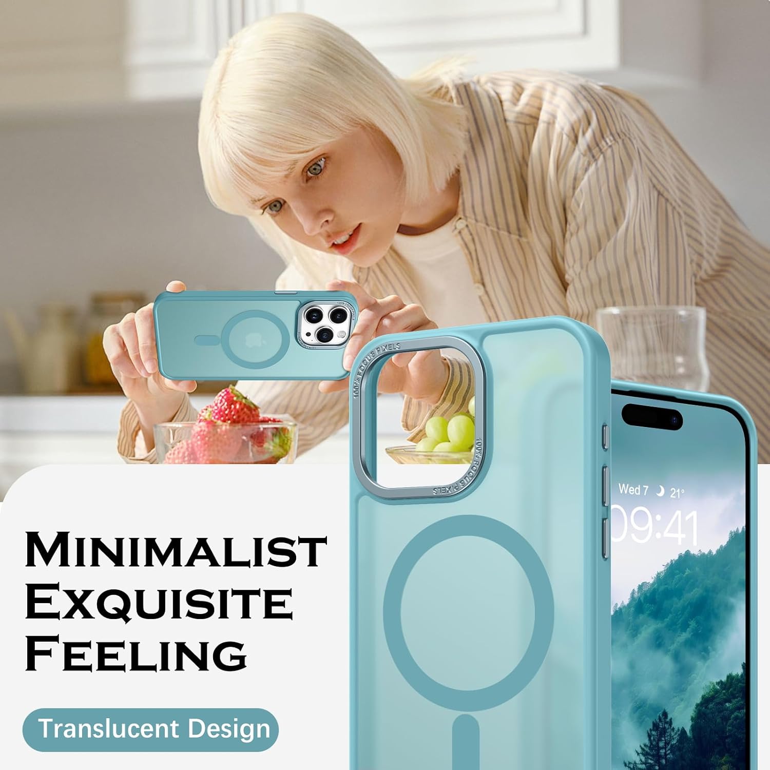 Thumbnail 3 de YINLAI Hülle für iPhone 15 Pro Max (6,7") mit MagSafe – magnetische, matte stoß- und kratzfeste TPU-Case in Graublau