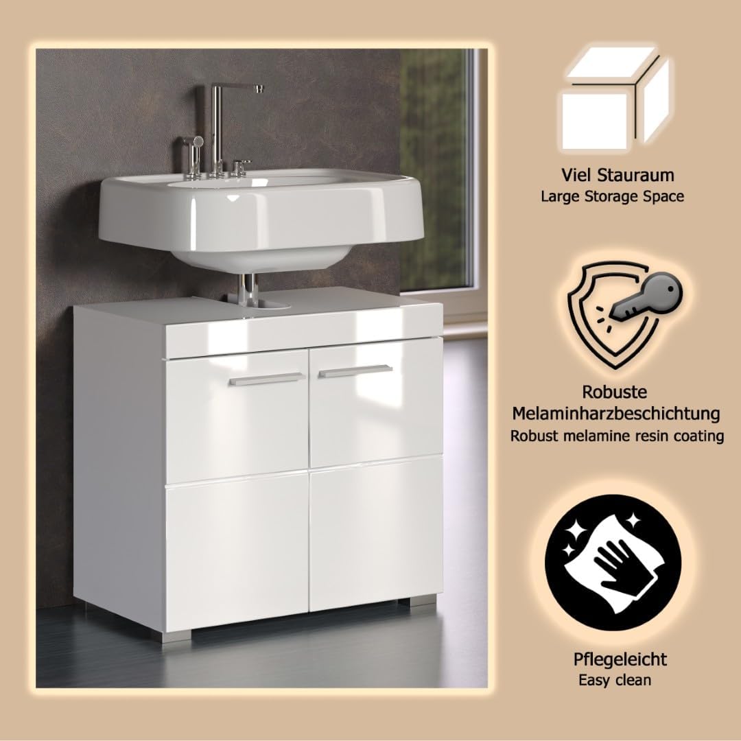 Thumbnail 6 de trendteam smart living Amanda Waschbeckenunterschrank in Weiß/Weiß Hochglanz (60 x 56 x 34 cm)