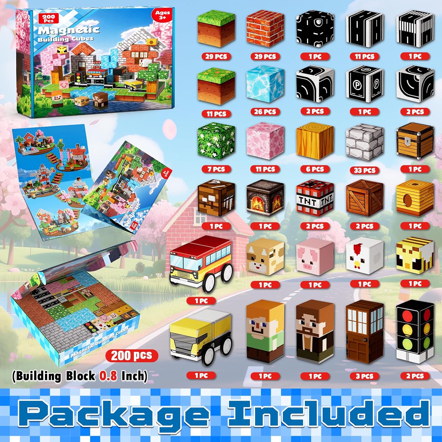 Detalle de Magneverse 200Pcs Magnetic Blocks — Magnetic Building Cubes for Kids (Ages 3+), 200-Piece Set with Storybook