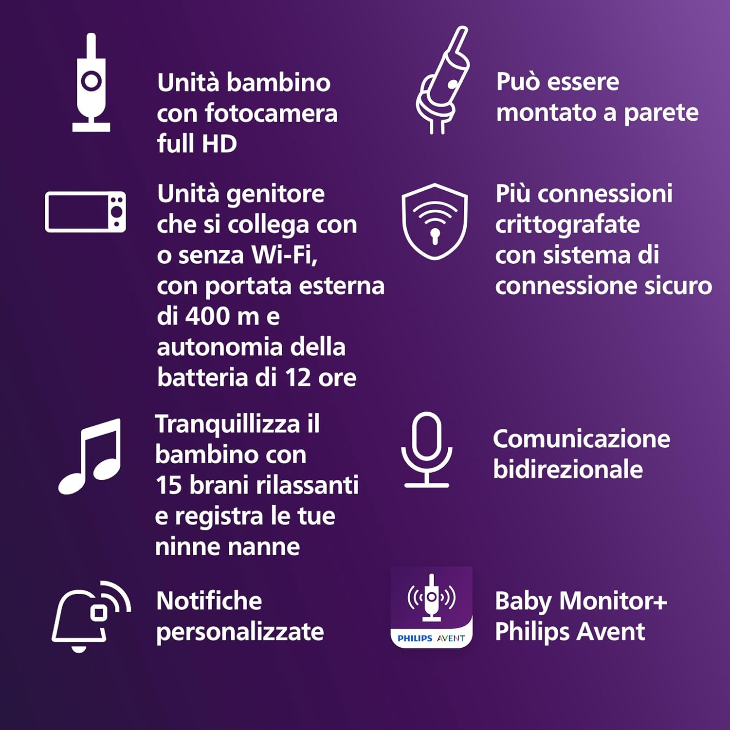 Thumbnail 6 de PHILIPS Avent Connected Baby Monitor SCD951/26: monitoraggio Wi‑Fi con video HD e rilevamento pianto