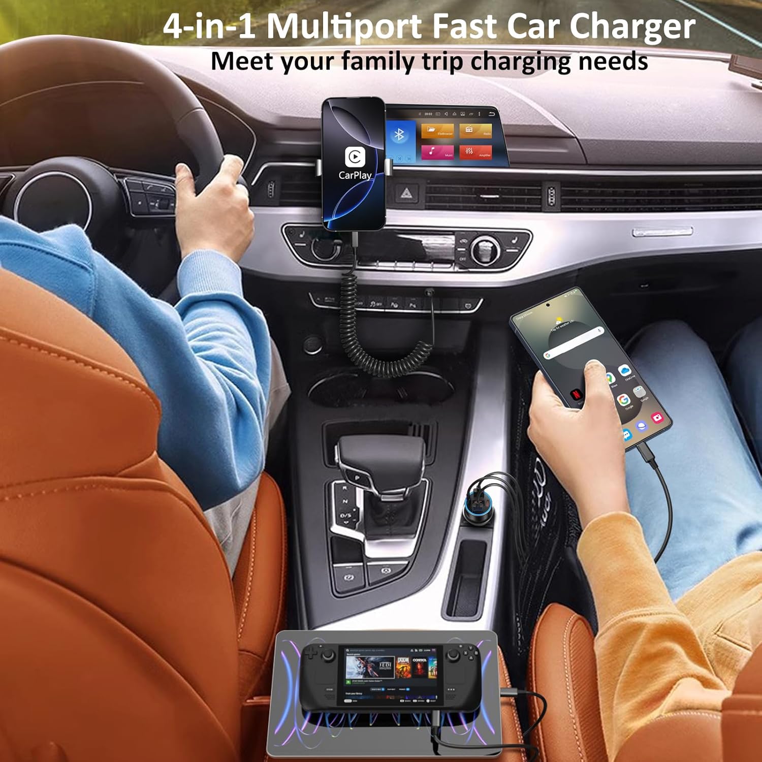 Thumbnail 6 de 3-Pack 65W USB-C Car Charger with 4 Ports (2x USB-C + 2x USB-A) and Voltmeter – PD 3.0 / QC 3.0 Fast Charging