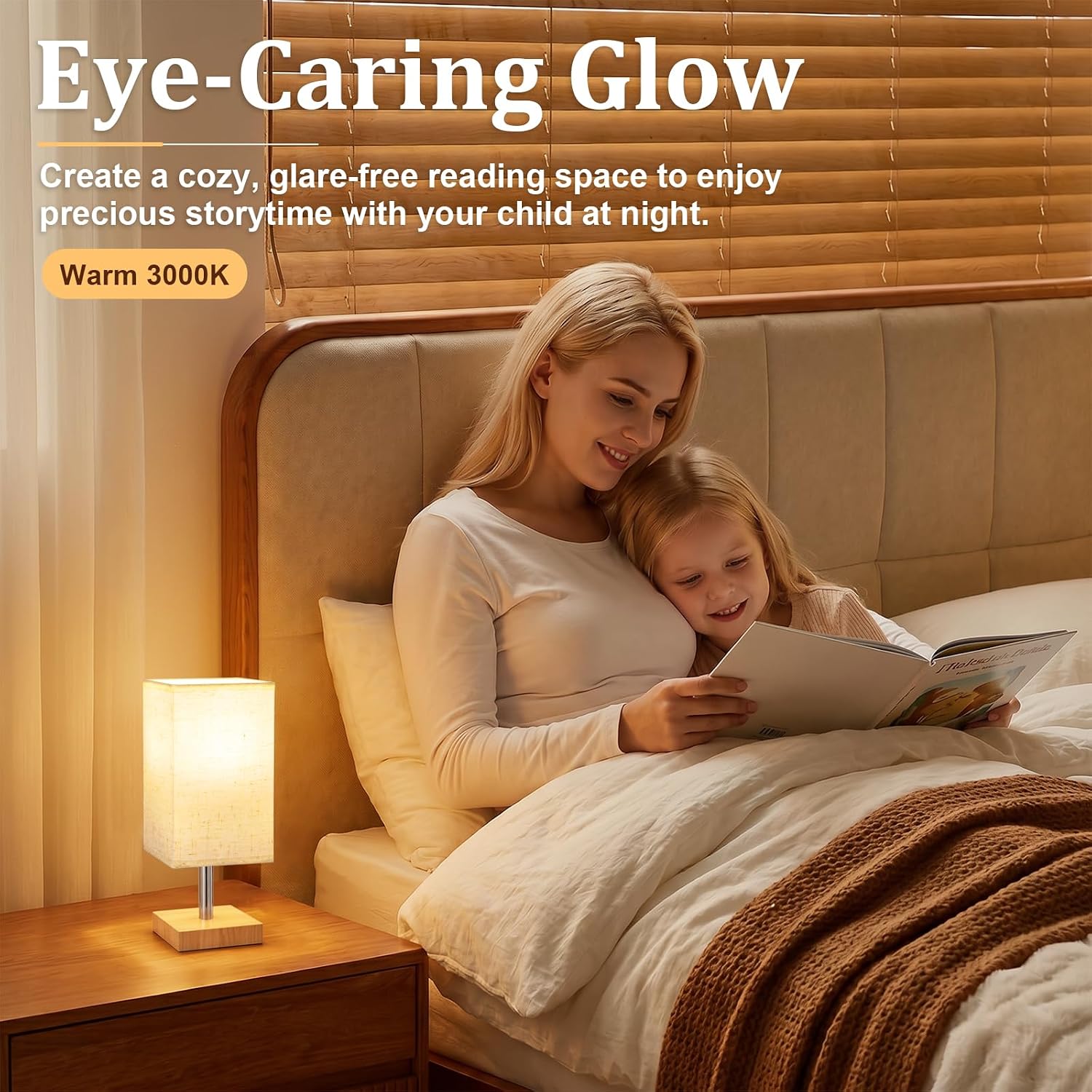 Detalle 2 de PreeOtti Bedside Lamps – Small Linen Touch Lamp with 3‑Step Dimming (UK Plug)