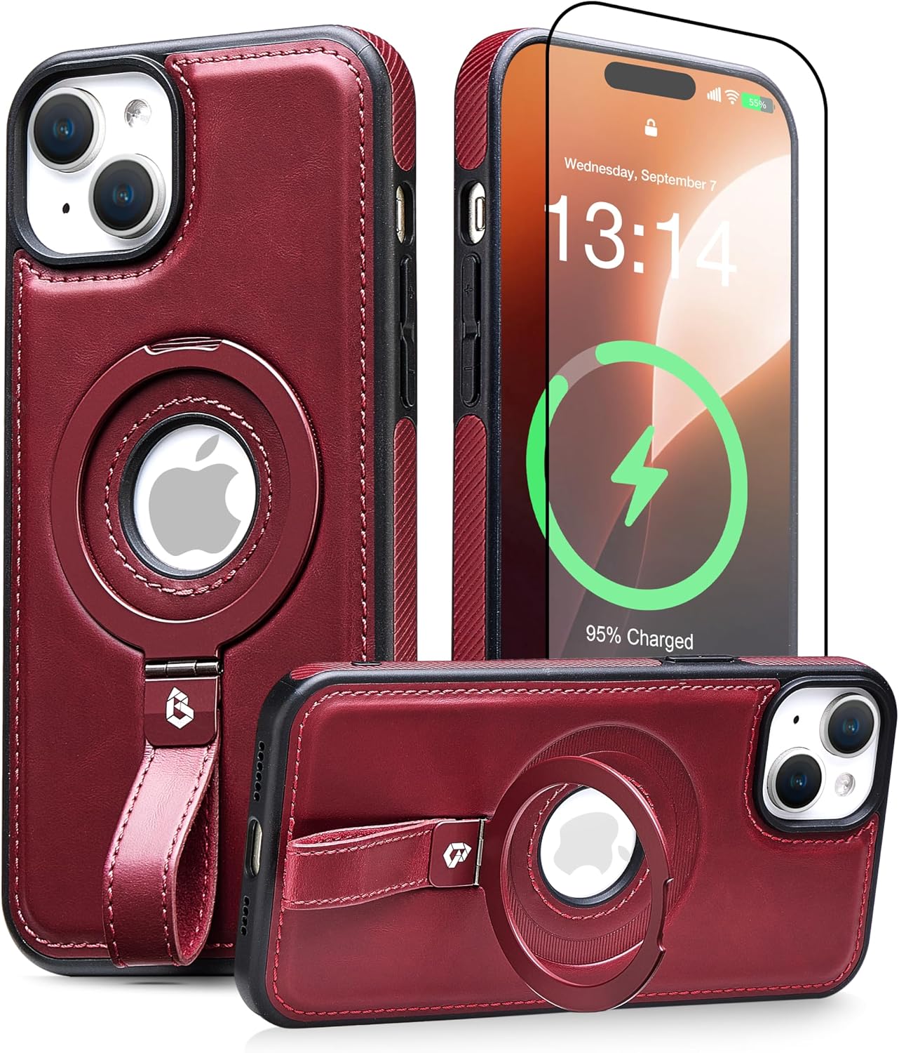 Detalle de BUTAIGA Leather Case for iPhone 15 Plus/14 Plus with Stand