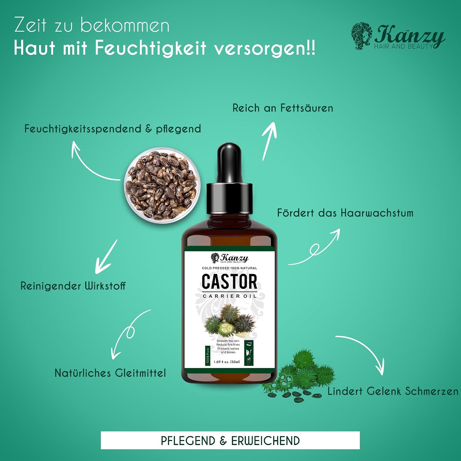 Detalle 2 de Kanzy Rizinusöl 50ml für Haare und Haut