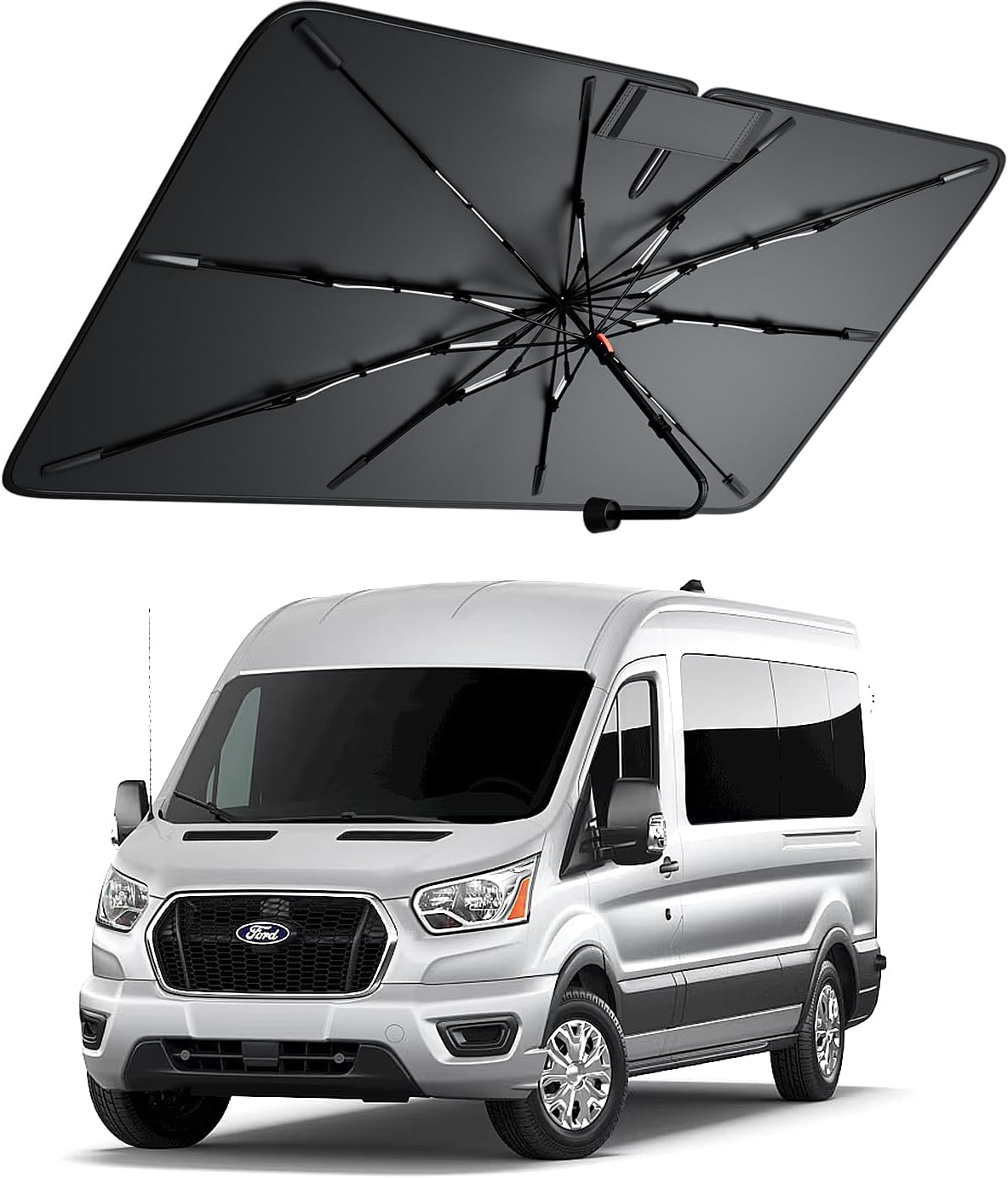 Detalle de Amadaw Windshield Sun Shade for Ford T150/250/350 (2015–2026) — Foldable Umbrella Sunshade with 100% UV Block