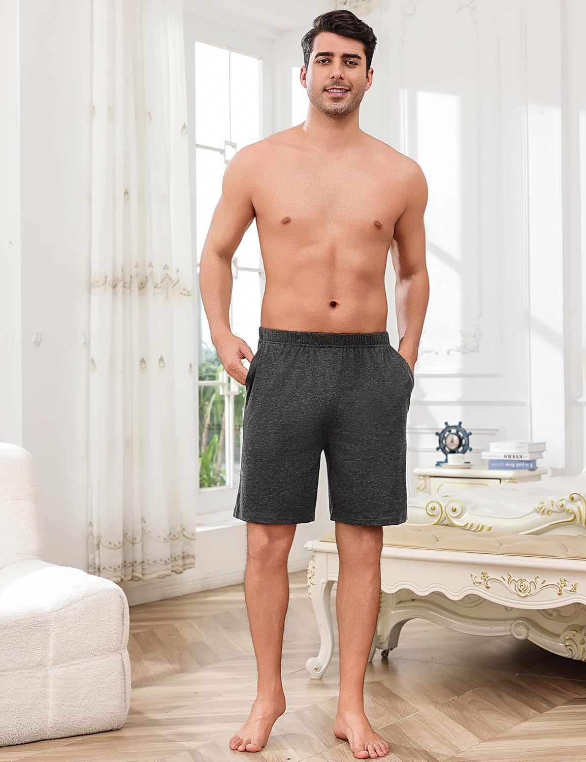 Detalle 2 de Uniexcosm Herren Kurz-Schlafshorts aus Baumwollmischung (Bermuda/Shorty)