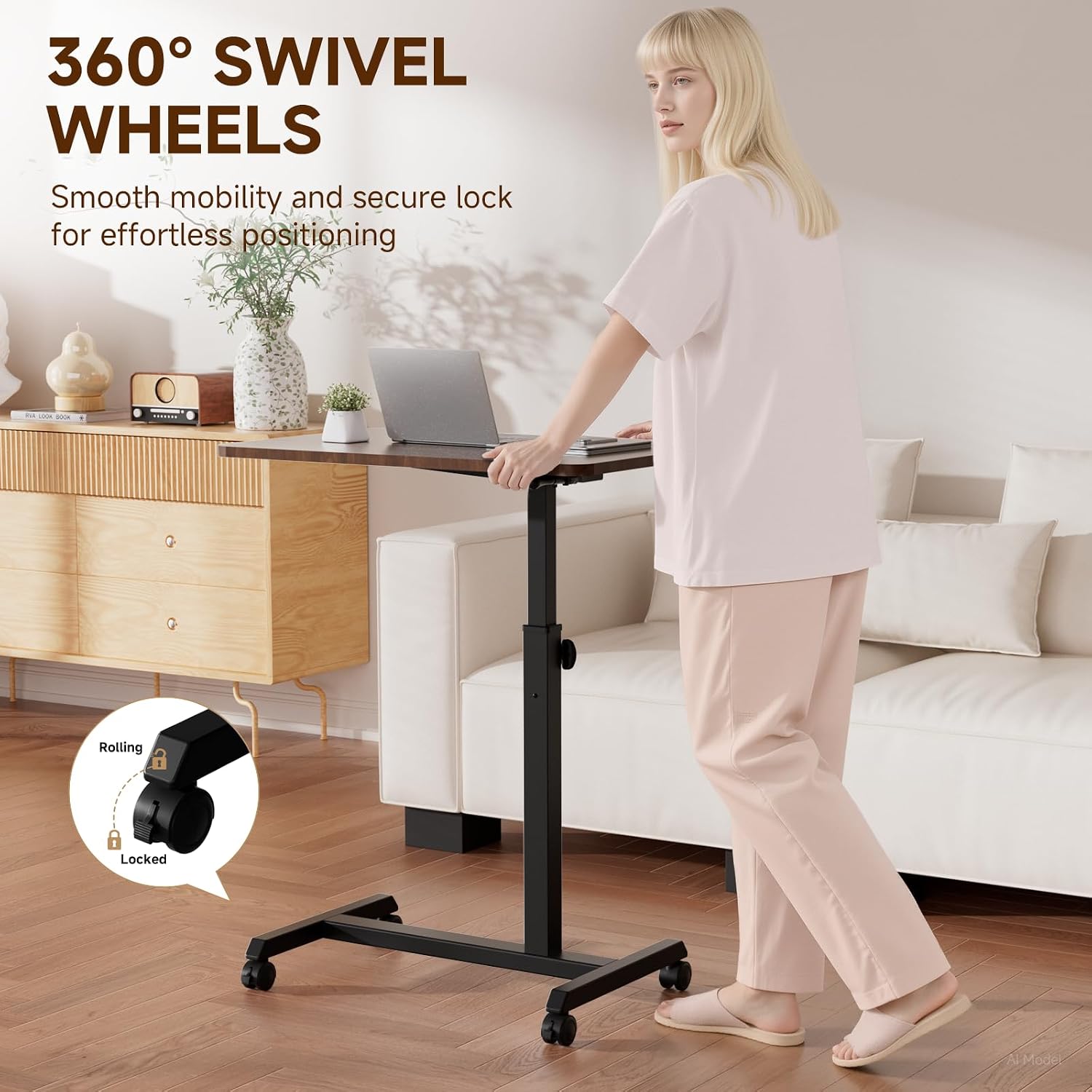 Thumbnail 6 de COMHOMA LT004-COM Overbed Table, Adjustable Walnut Desk with Folding Top
