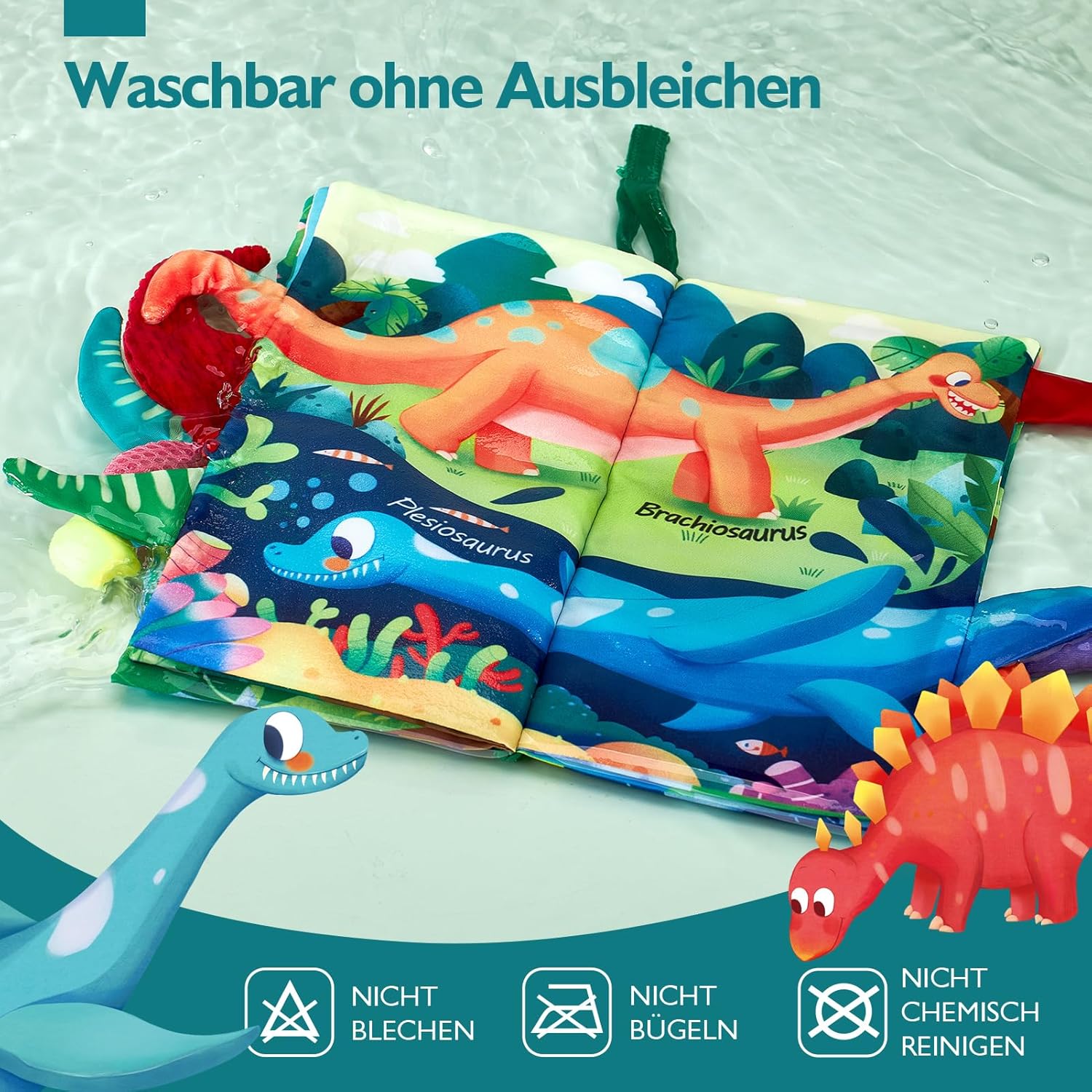 Thumbnail 4 de hahaland Baby Spielzeug 0–6 Monate Dinosaurier: sensorisches Stoffbuch mit Schwanz, Knister- und Quiet-Effekten