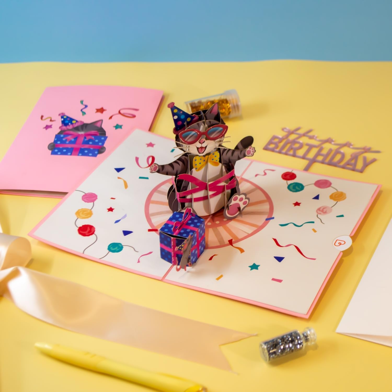 Thumbnail 4 de PaperCrush® Biglietto pop-up gatto festeggiatore: sorpresa 3D di compleanno con spazio per la dedica