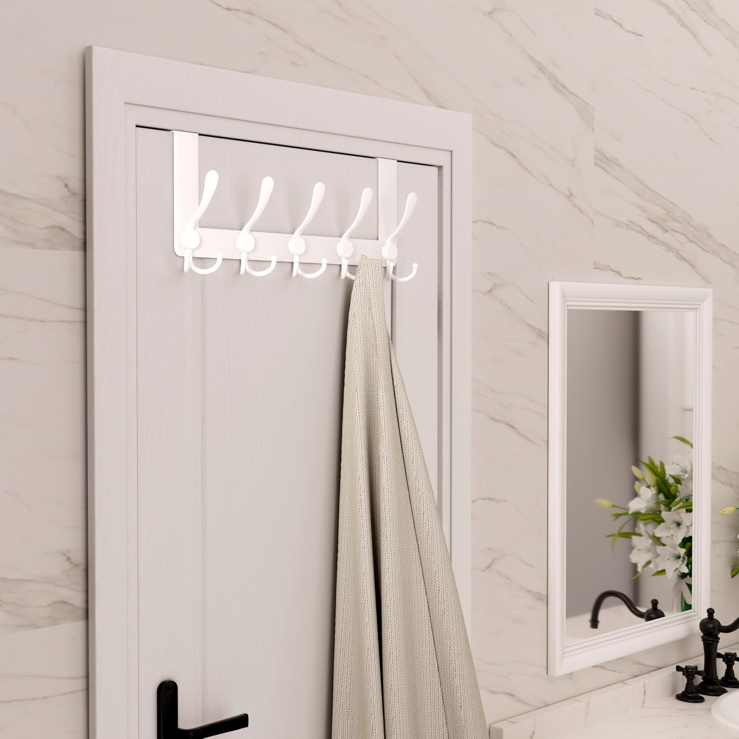 Detalle de HONSKY Over Door Hook – Stylish 5 Triple Hooks (White) door towel rack