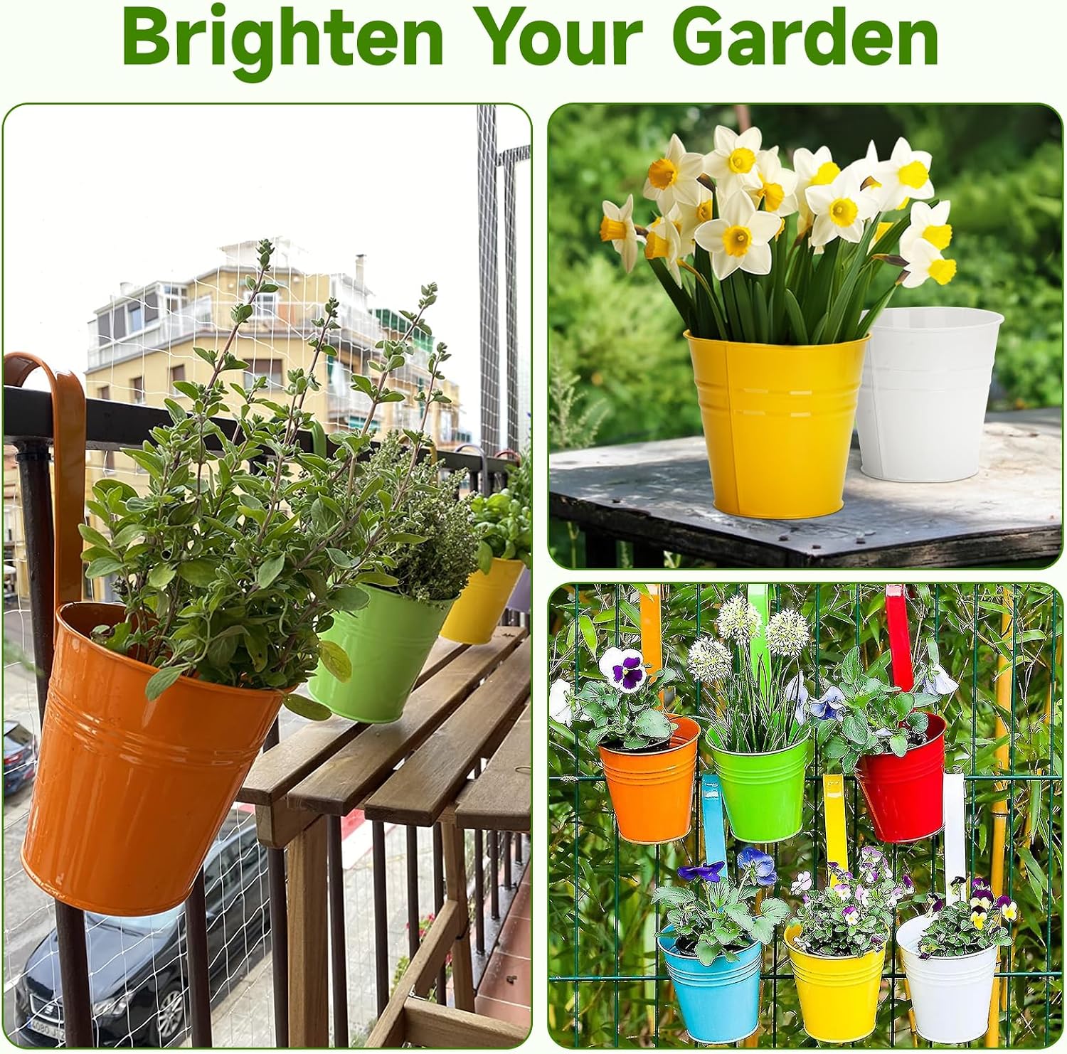 Thumbnail 6 de KINGLAKE 16cm Metal Hanging Plant Pots with Detachable Hook – 10 Pack