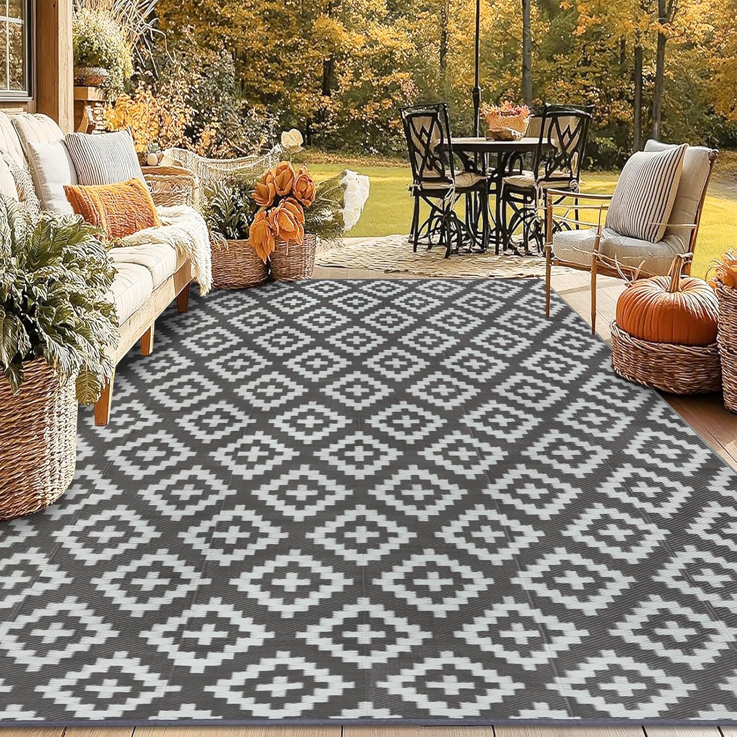 Thumbnail 6 de Homcomodar Outdoor-Teppich wetterfest, reversibel 180x270 cm (recyceltes Kunststoffstroh, UV-beständig)