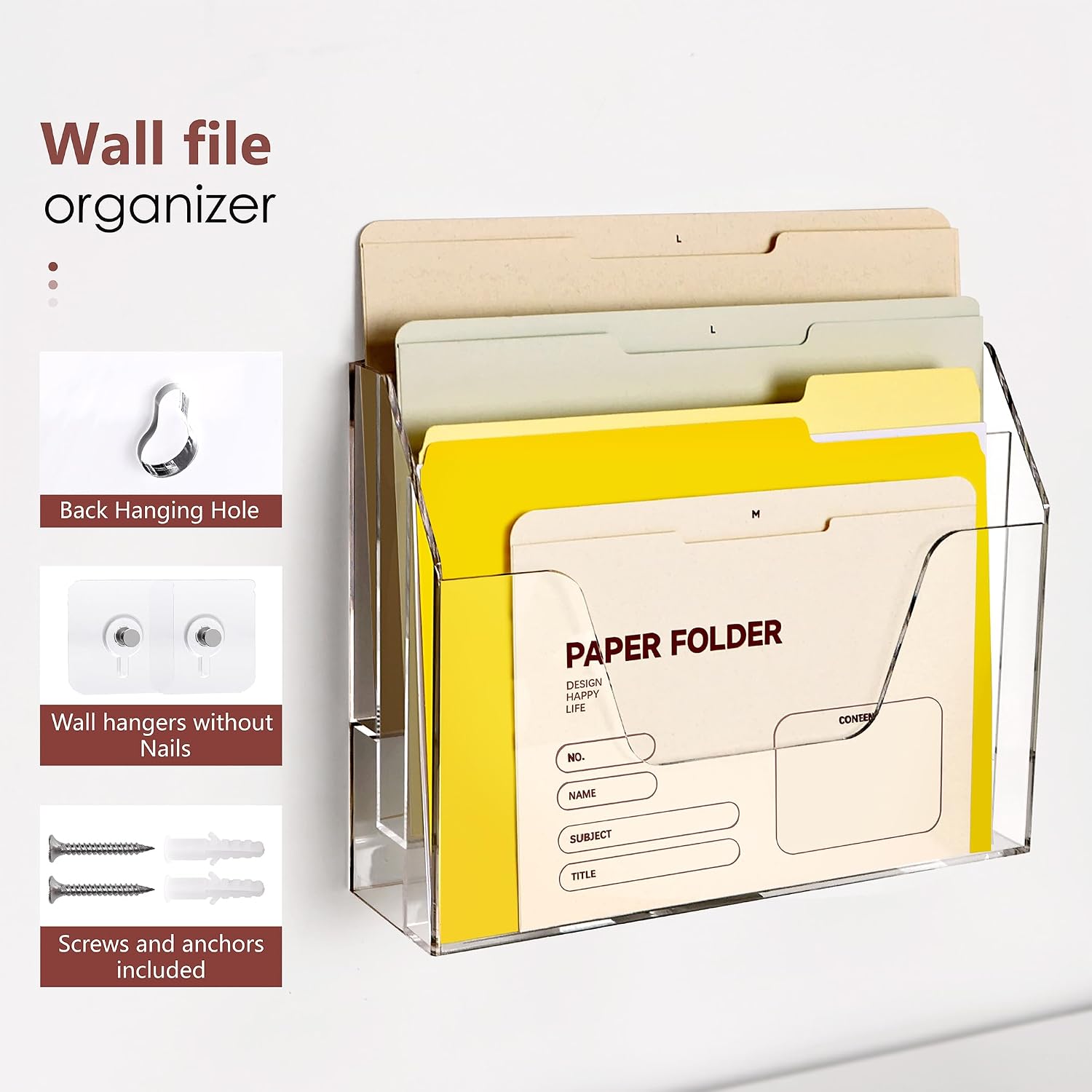 Detalle de SANRUI 3-Tier (Style A) Acrylic Wall File Organizer, Clear Mail and File Storage