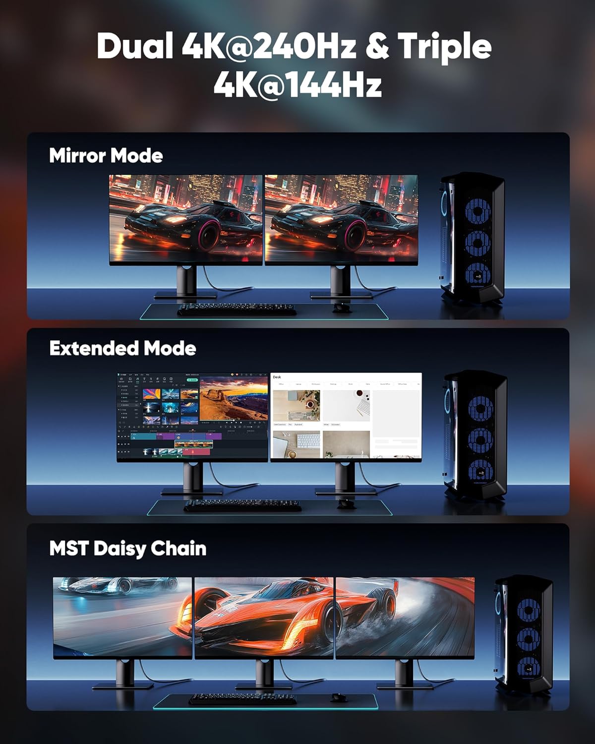 Thumbnail 6 de Highwings 80Gbps DisplayPort 2.1 Cable 10ft