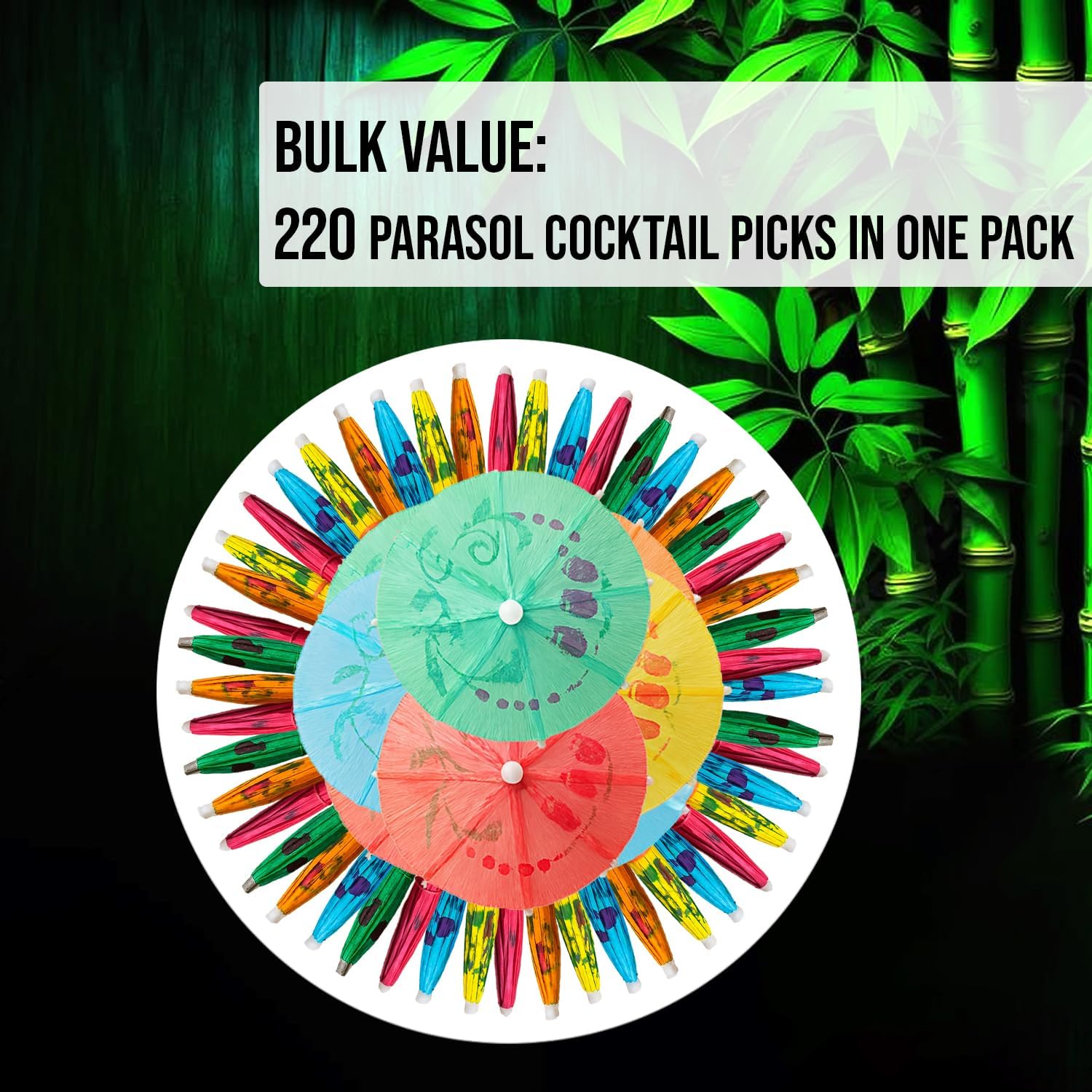 Detalle 2 de Mobi Lock TOO-PIK-UMBRELLA-x220 Bamboo Cocktail Umbrella Picks, 220 Multicolour